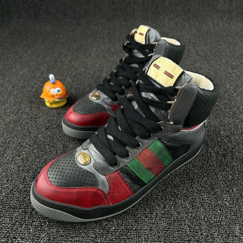 GUCCI Screener High-Top Sneakers in Gray and Red -