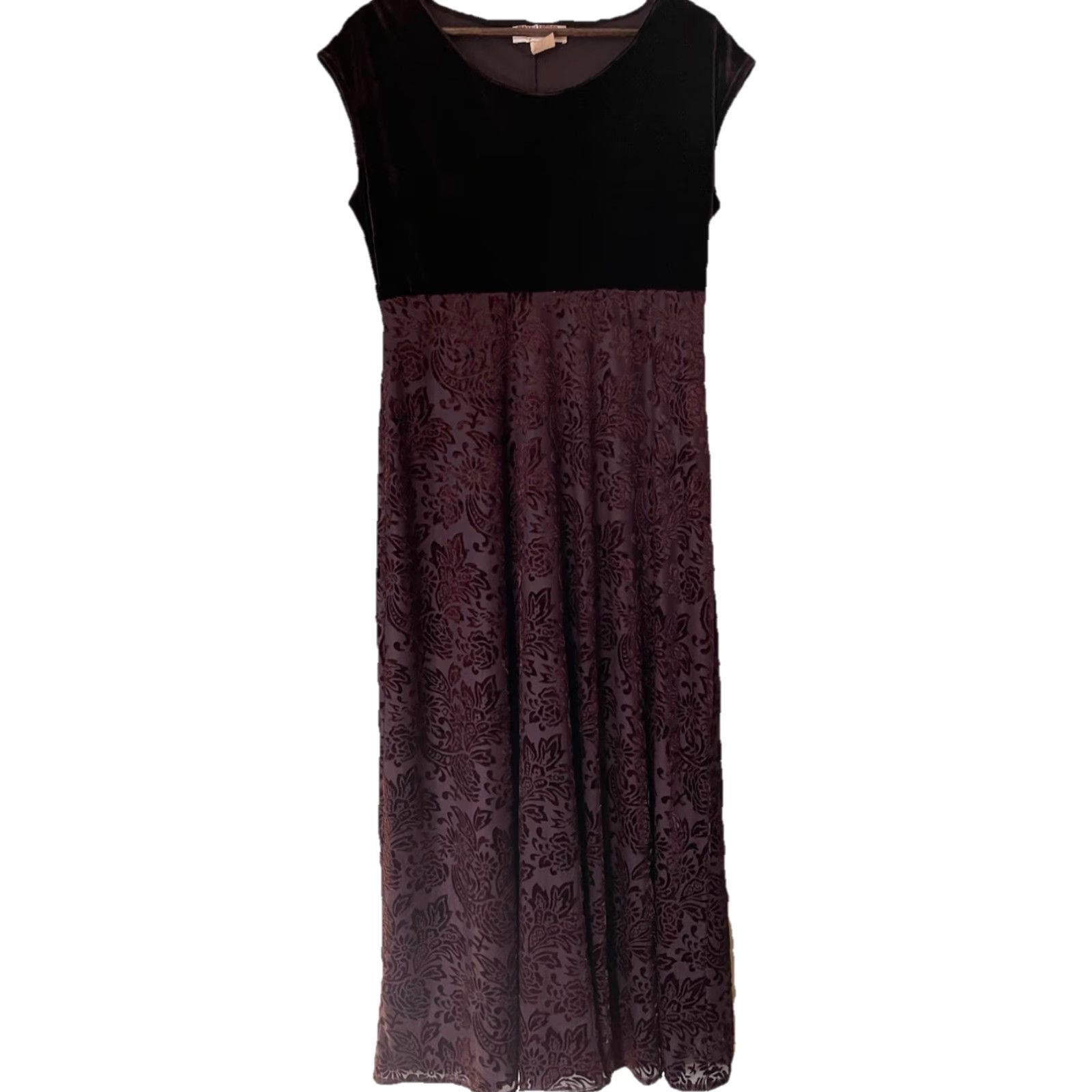 MAGGY LONDON VINTAGE Maggy London Dress Womens Large Brown Velvet Jacquard Maxi Whimsigoth Y2 Dress Size L / US 10 / IT 46 - 2 Thumbnail
