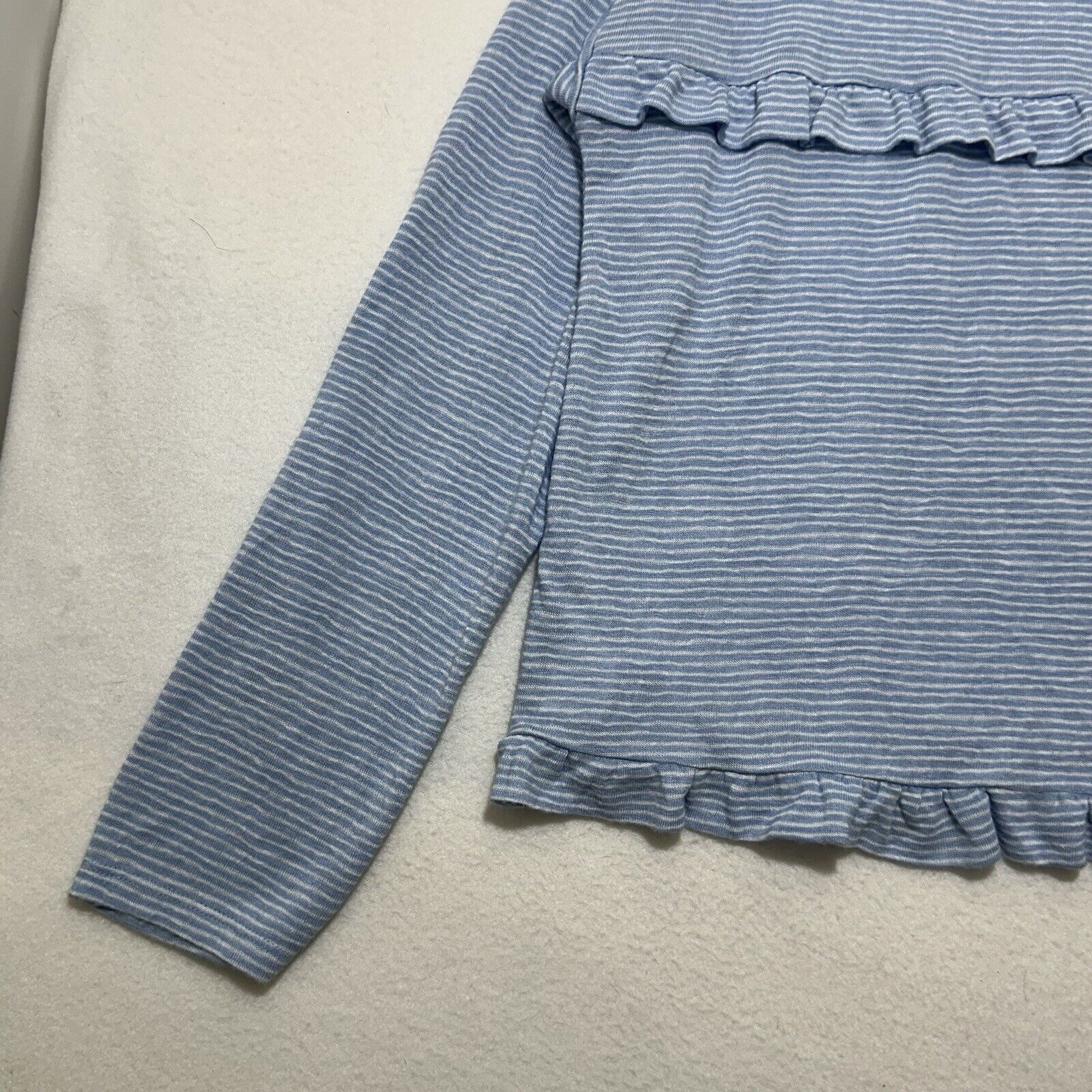 Loft LOFT Large Blue White Striped Long Sleeve Ruffle T Shirt Size L / US 10 / IT 46 - 7 Thumbnail