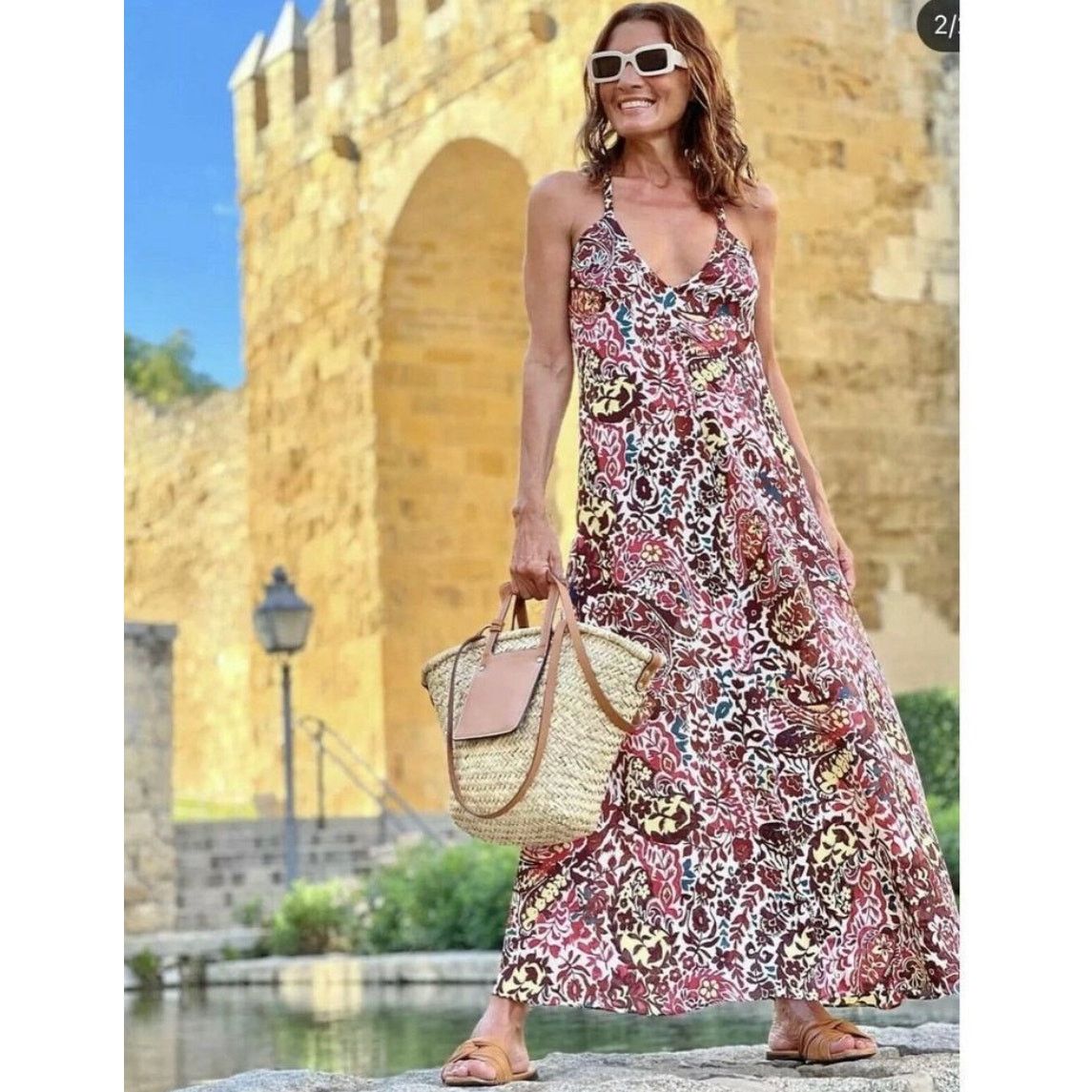 ZARA BLOGGER FAVORITE PRINT DRESS BORDEAUX / ECRU