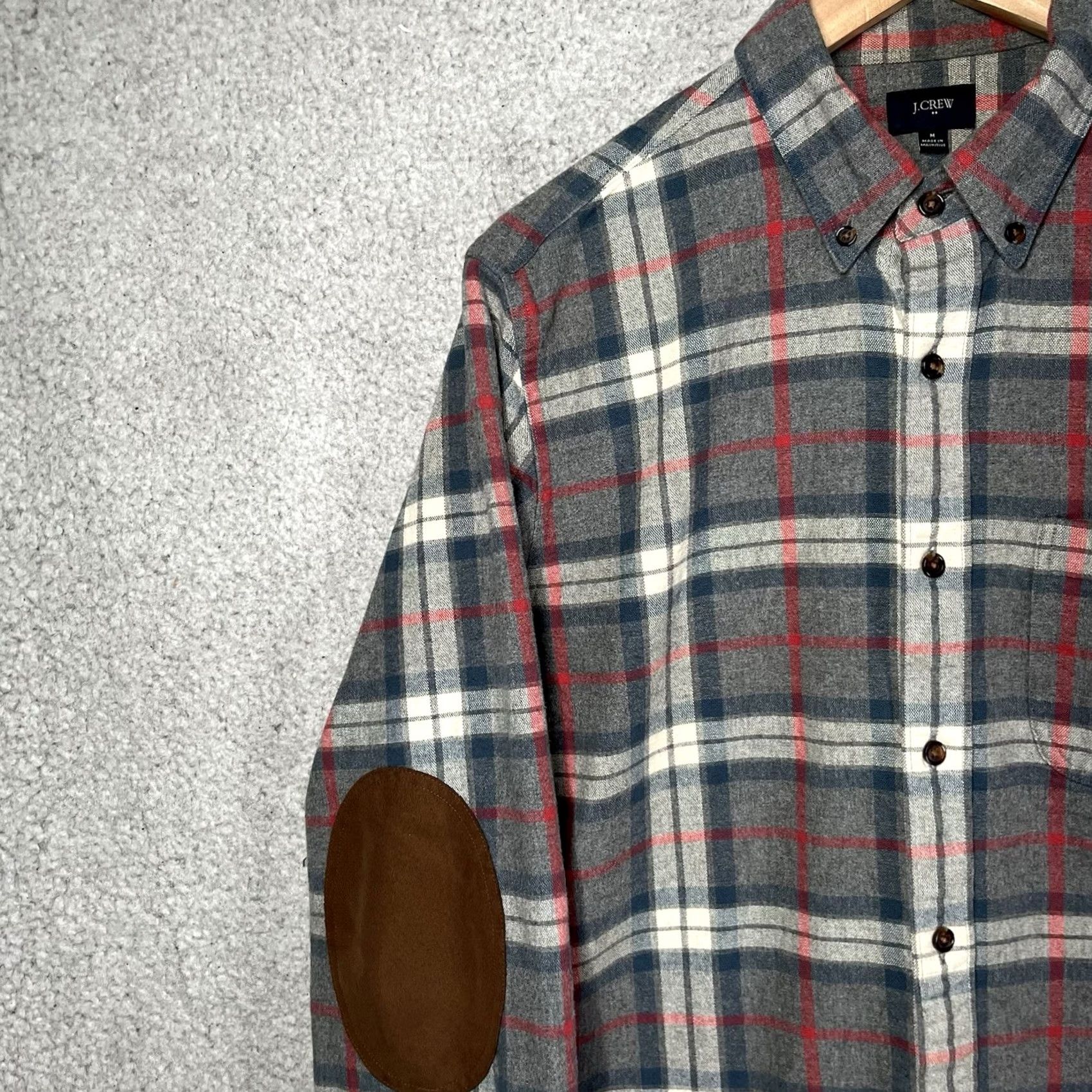 J.Crew J. CREW Shirt Mens M Gray Plaid Suede Elbow Patch Button Up Long Sleeve Flannel Size US M / EU 48-50 / 2 - 7 Thumbnail