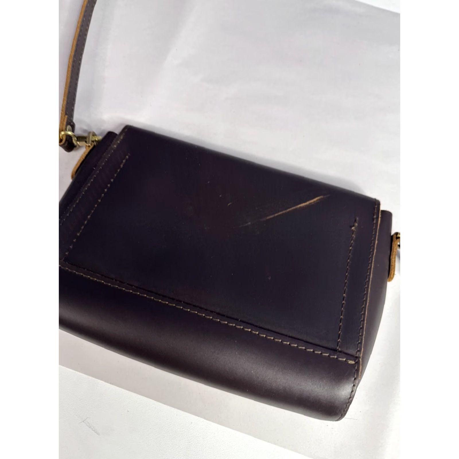 Vintage Portland Leather Crossbody Shoulder Bag Purse Brown Adjustable Strap Women Crossbody Leather Rubs Scratches Size ONE SIZE - 7 Thumbnail