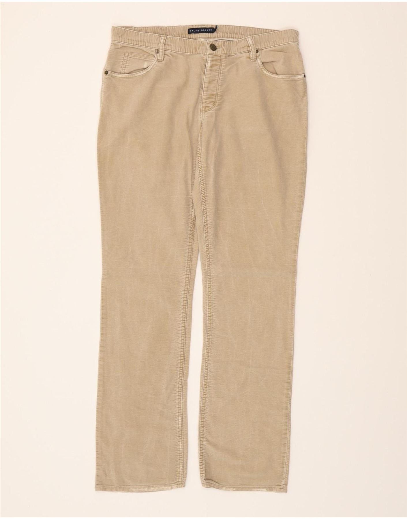 Ralph Lauren Womens Straight Casual Trousers W31 L34 Beige Cotton Size 22" - 1 Thumbnail