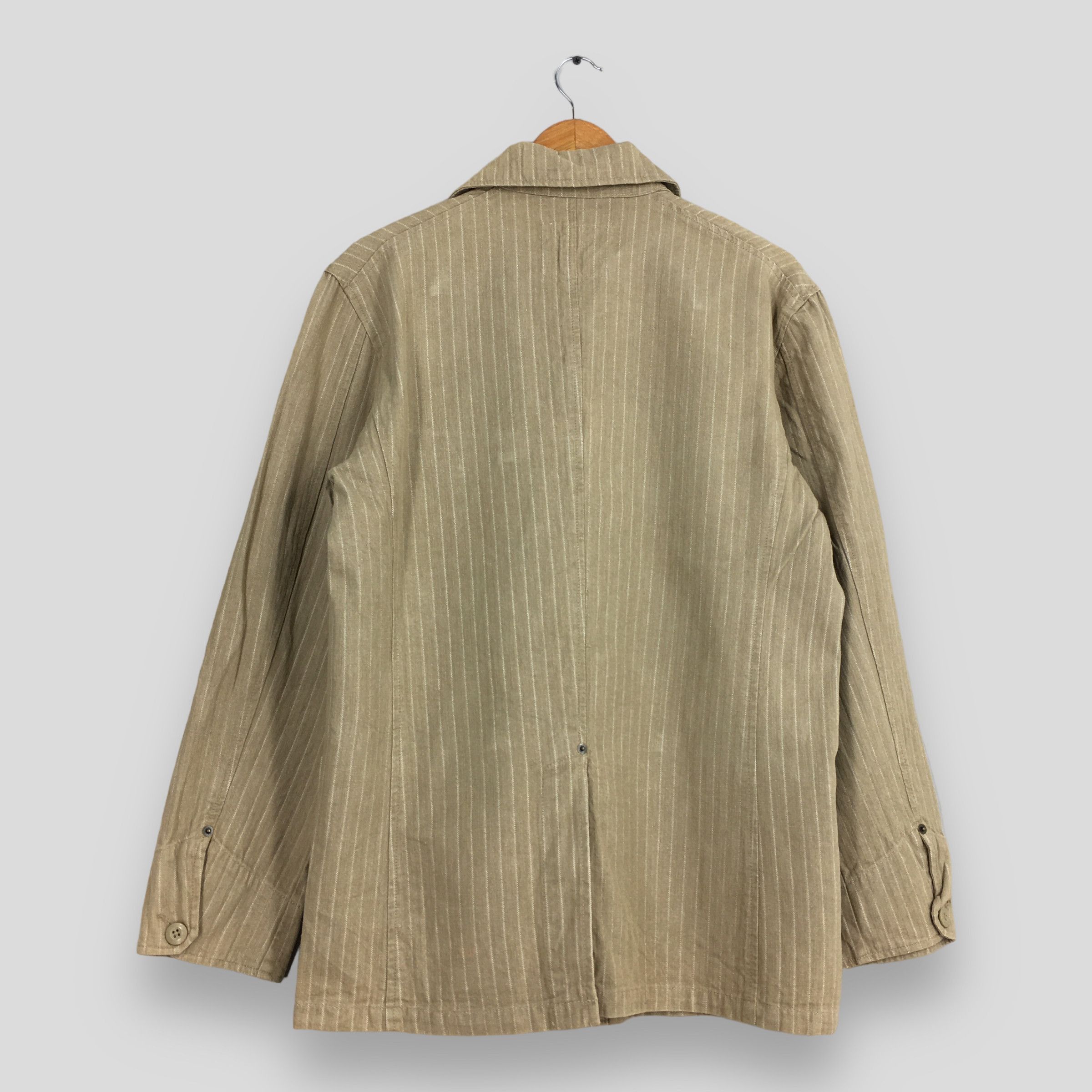 Vintage Vintage 90's Big Shark Jeans Stripes Beige Labor Jacket L Size US L / EU 52-54 / 3 - 7 Thumbnail