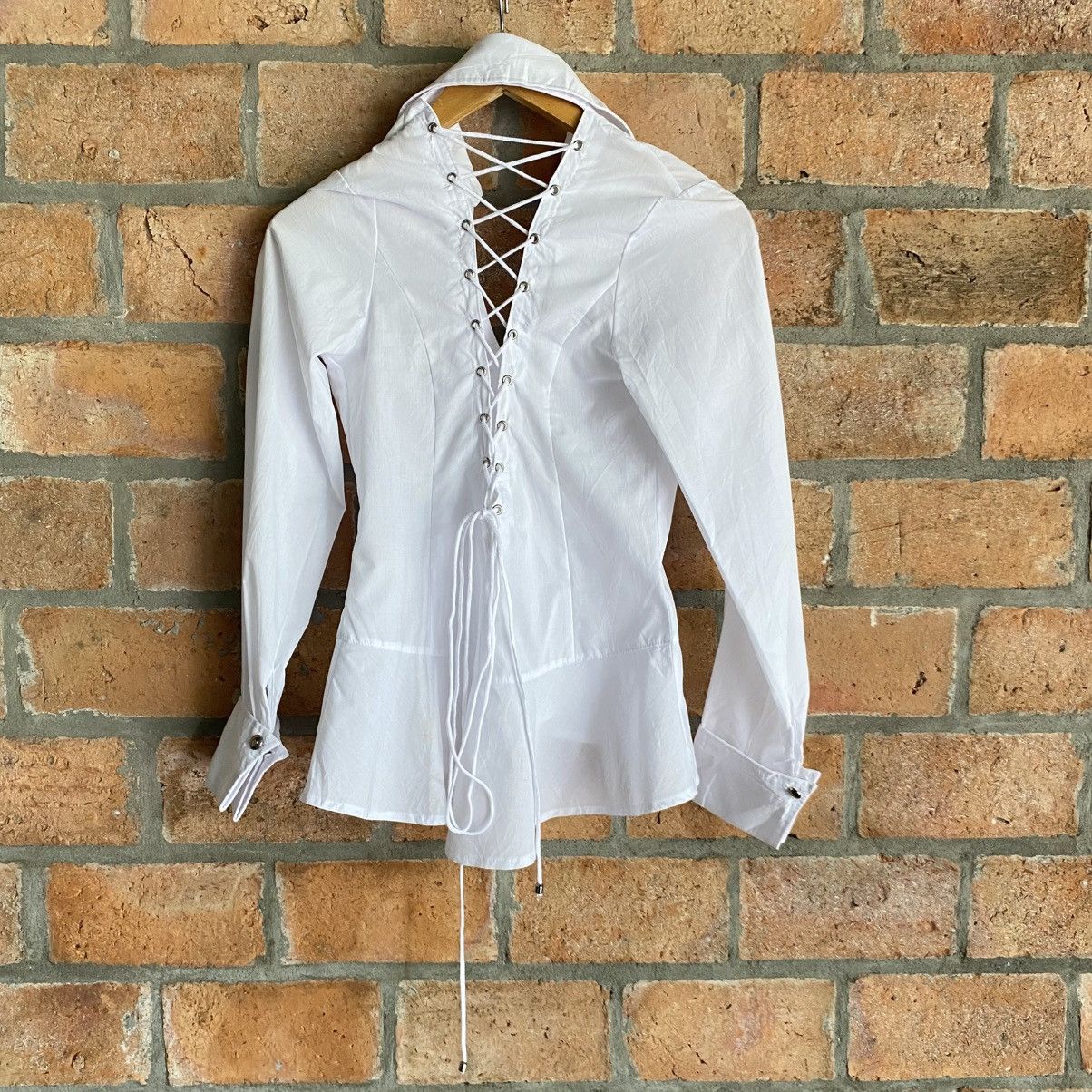 Japanese Brand RyuRyu Y2K Punk White Lace-Up Wrap Blouse with Peplum Hem Size M / US 6-8 / IT 42-44 - 5 Thumbnail