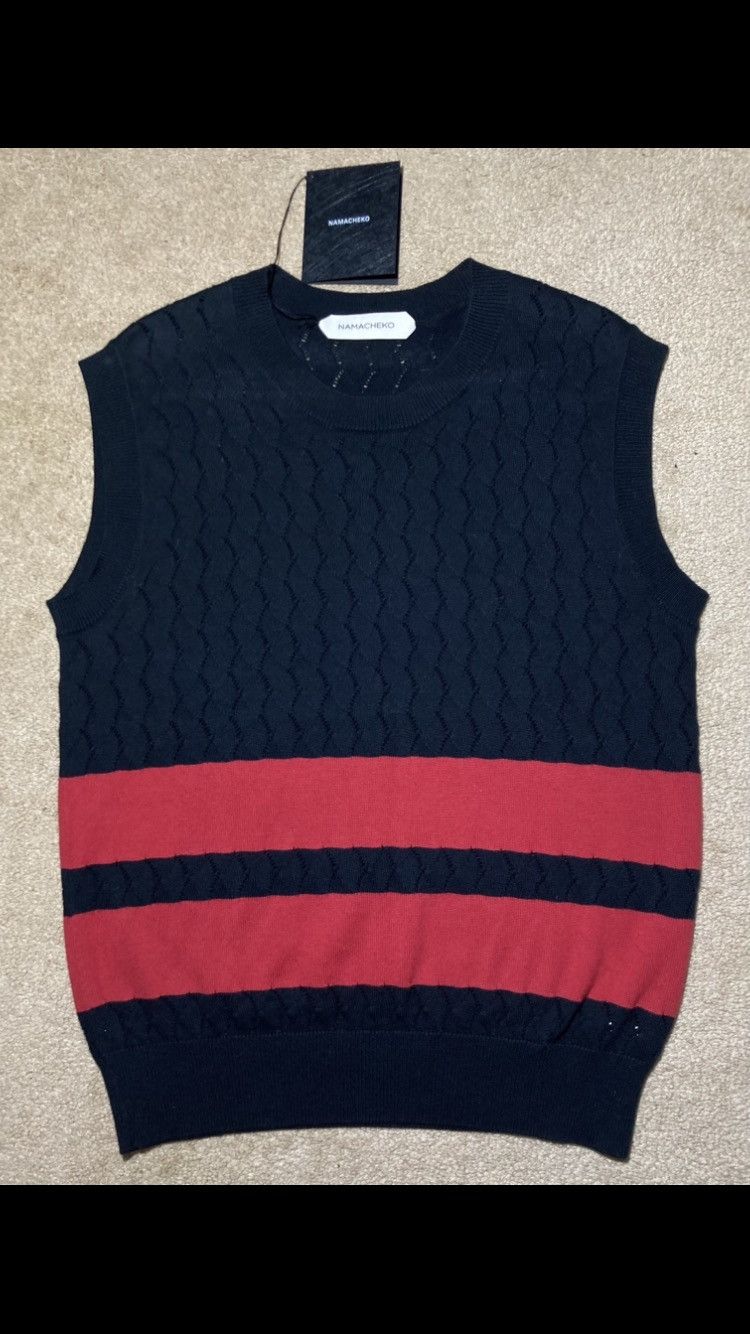 image of Ss21 Namacheko Tappan Intarsia Sweater Vest Knit Black 2021 in Black Red, Men's (Size XS)