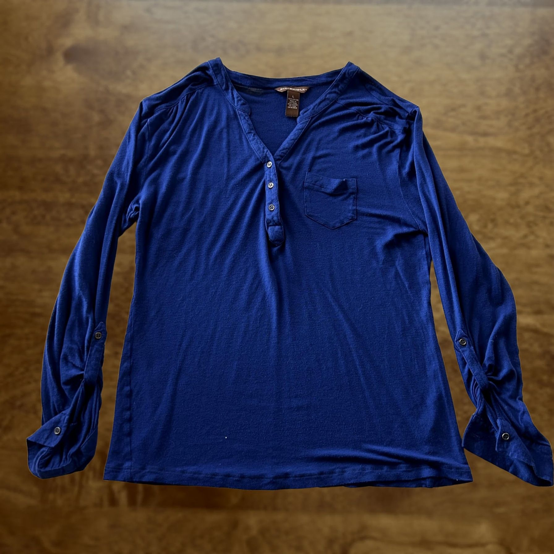 Vintage Bit & Bridle Shirt Womens Large Blue Henley Long Sleeve Roll Tab Casual Top Size L / US 10 / IT 46 - 1 Thumbnail