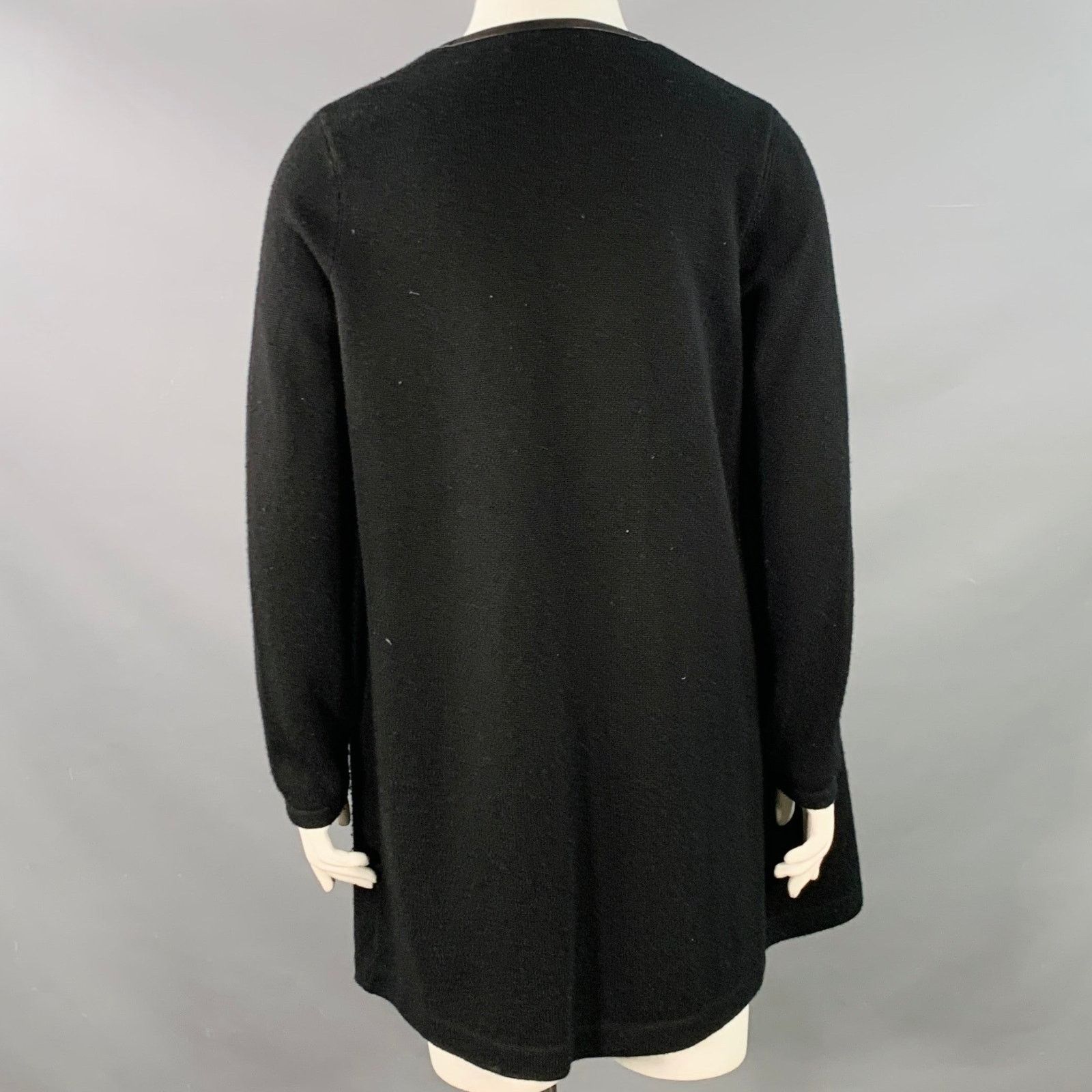 Ralph Lauren Size L Black Cashmere Lambskin Trim Open Front Cardigan Size L / US 10 / IT 46 - 4 Thumbnail