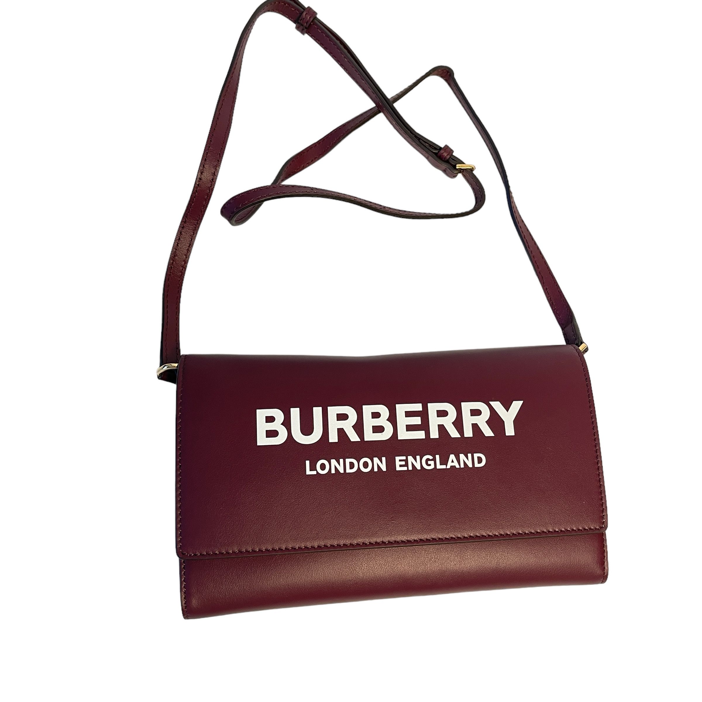 Burberry Burberry Burgundy Leather Hazelmere Wallet On Strap Size ONE SIZE - 1 Thumbnail