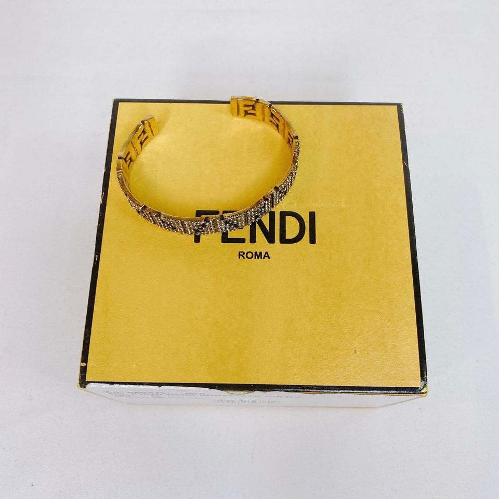 Fendi FF logo crystal gold tone bracelet cuff bangle M Size ONE SIZE - 5 Thumbnail