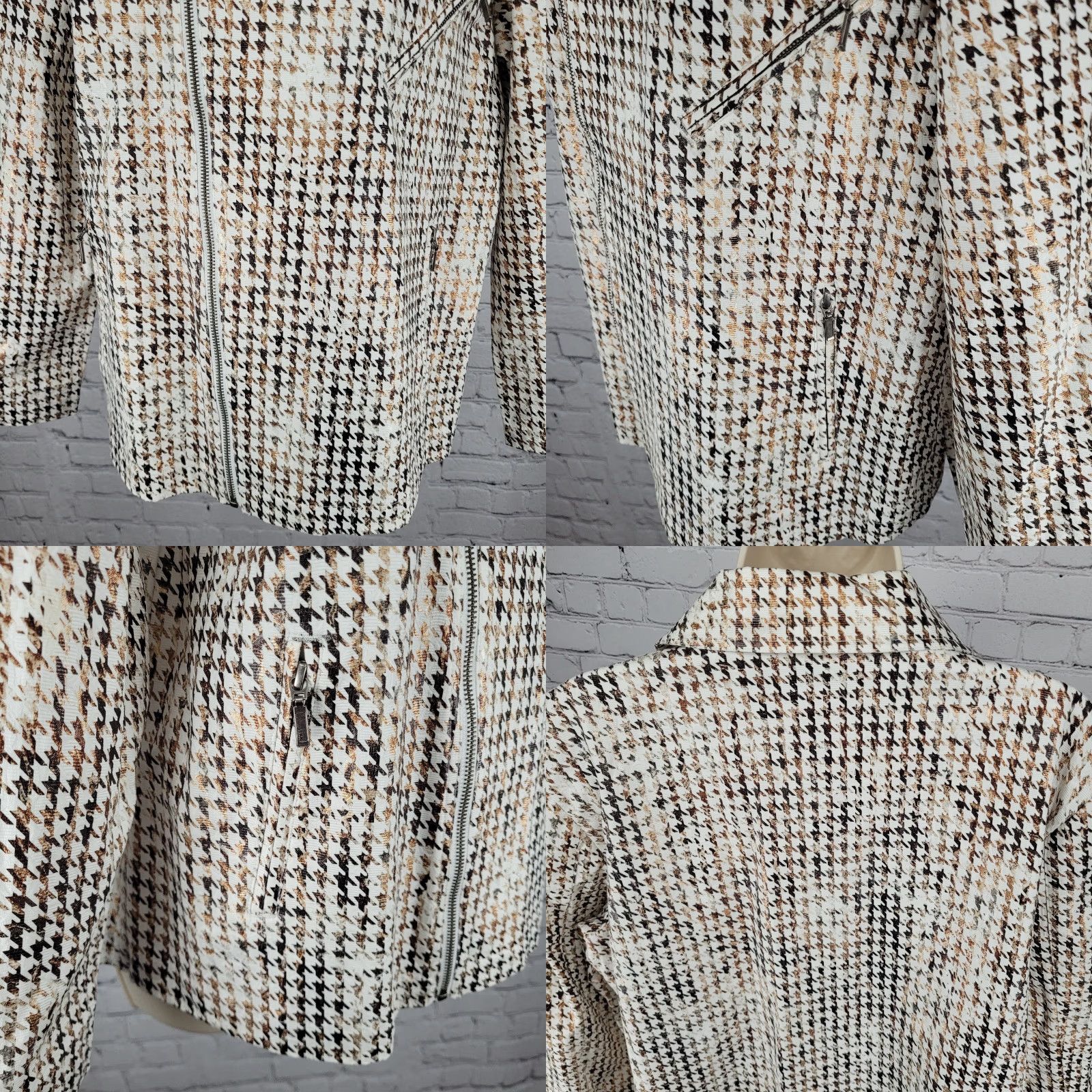 Vintage CHICO'S Brown Metallic Houndstooth Lightweight Full Zip Moto Jacket Size 3 US 16 Womens Size XS / US 0-2 / IT 36-38 - 8 Thumbnail