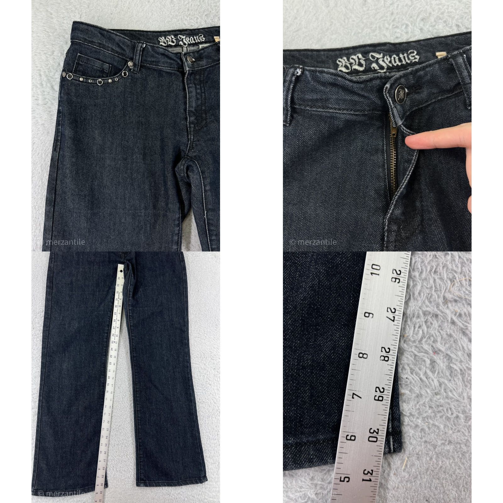 TCB Jeans BB Jeans Black Denim Bootcut Jeans Womens 13 Stretch Cotton Blend Low Rise 32W Inseam 30in 5-Pocket Embellished Logo Button Vintage No Size 34" / US 12 / IT 48 - 8 Thumbnail