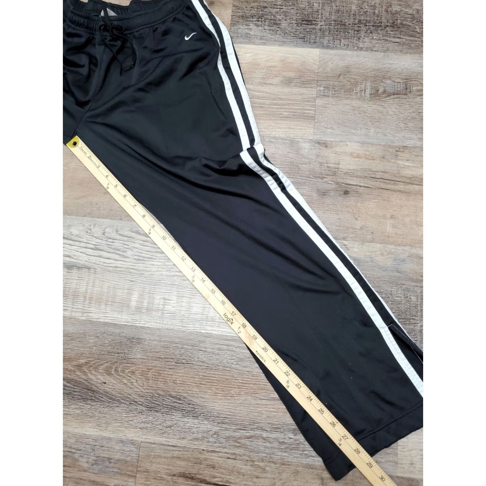 Nike Nike Pants L Black White Stripes Athleisure Track Running Mens Adjustable Drawstring Elastic Waist Pockets Straight Leg 12-14 Sportive Size US 33 - 6 Thumbnail