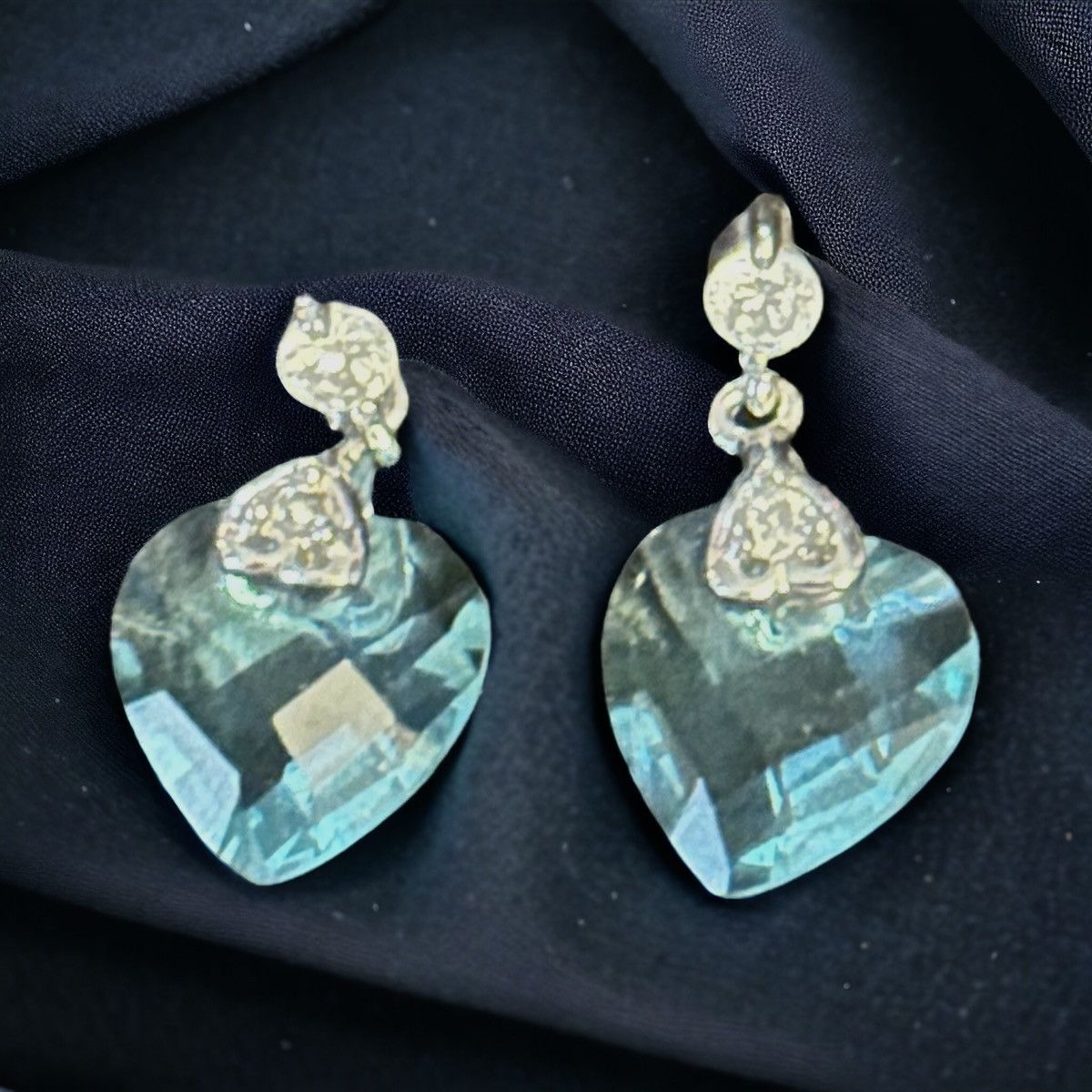 Other 925 blue gemstone dangle heart post earrings Size ONE SIZE - 1 Thumbnail