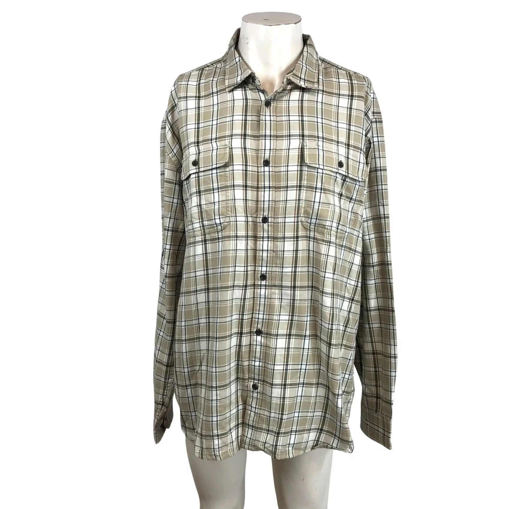 Prana prAna Edgewater Shirt Mens XXL Chalk Tan Plaid Long Sleeve Button Up Size US XXL / EU 58 / 5 - 2 Thumbnail