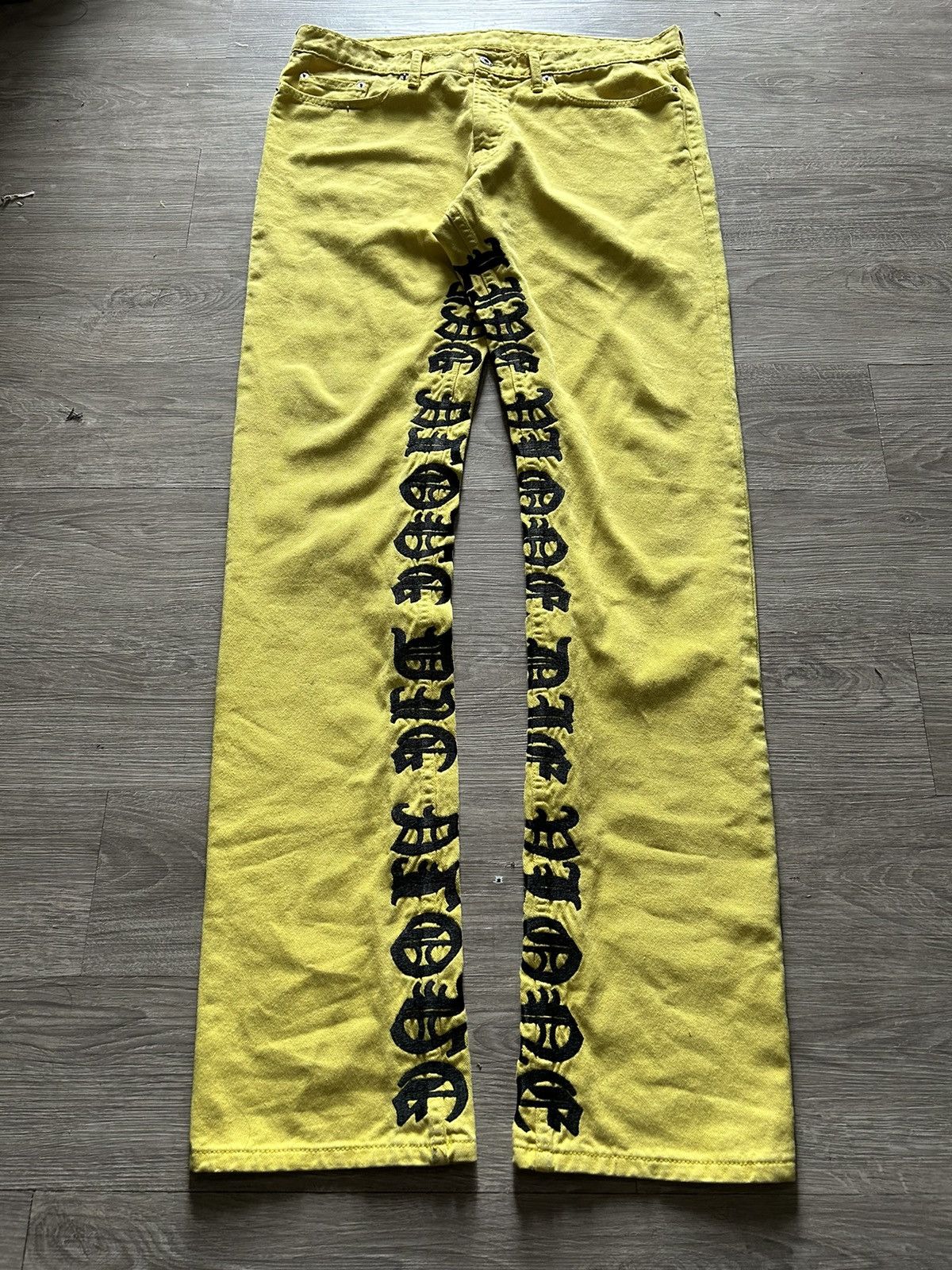 image of Vlone Sample Old English Script Denim in Yellow, Men's (Size 36)