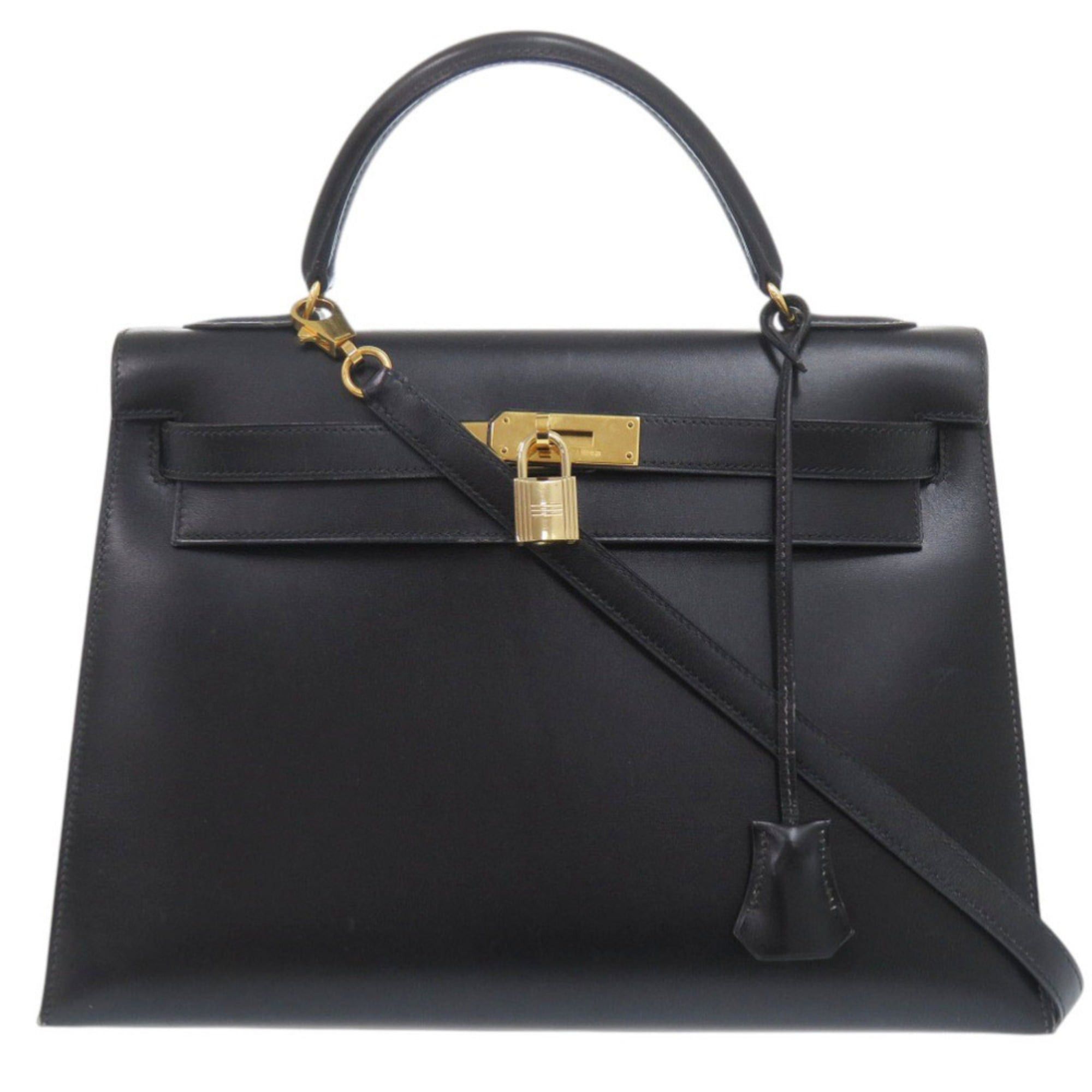 Hermes Excellent condition Hermes Kelly 32, external stitching, box calf leather, black, gold hardware, V stamp (made in 1992), handbag, 0285HERMES Size ONE SIZE - 1 Thumbnail