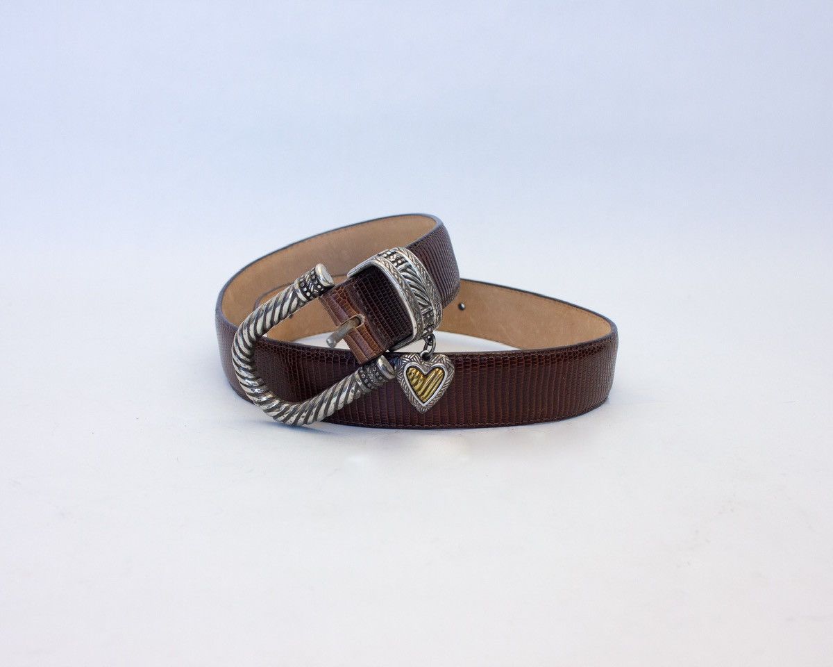 Brighton Brighton Brown Leather Belt Snakeskin Pattern Silver Buckle Size ONE SIZE - 1 Thumbnail