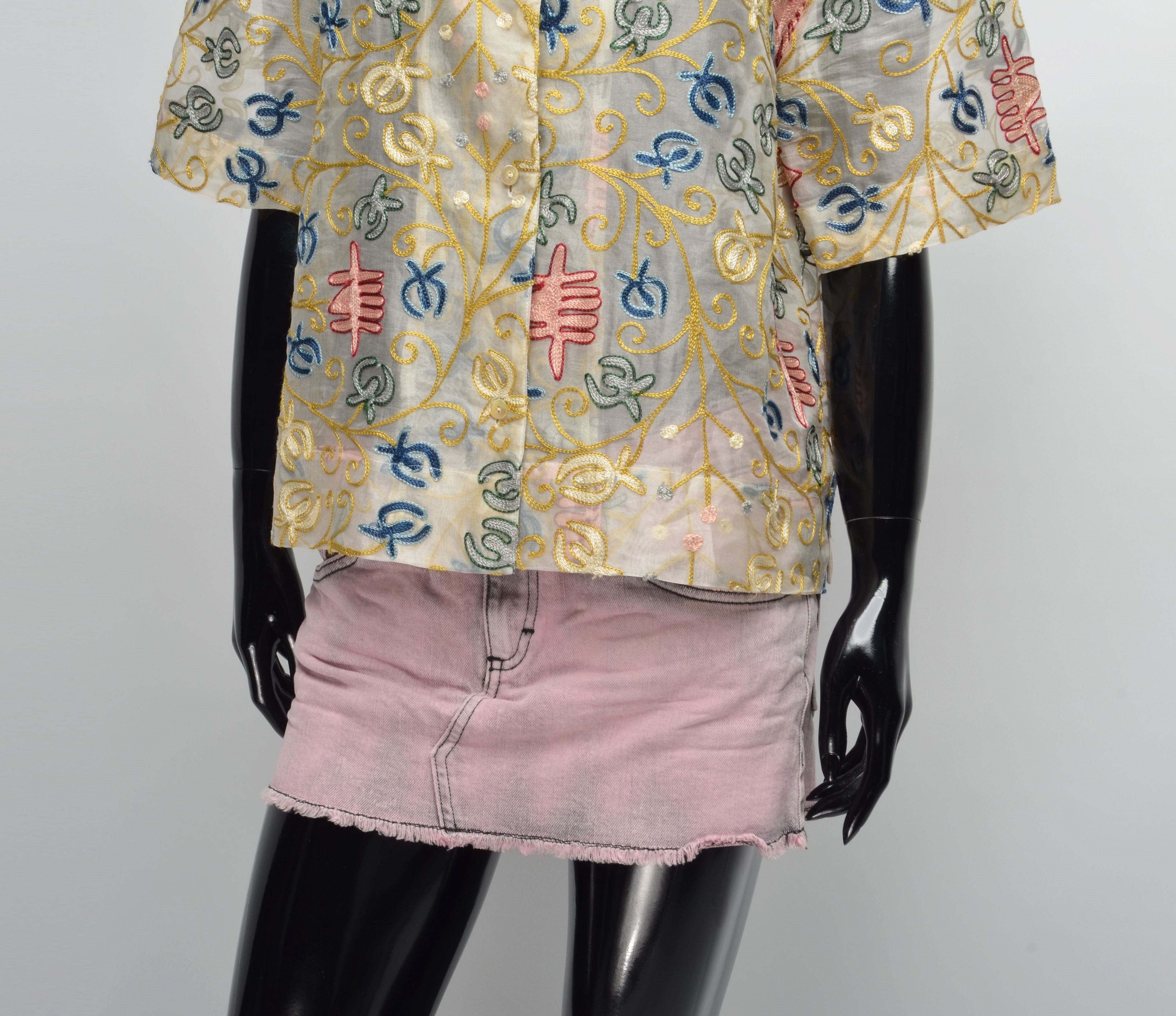 Vintage Vintage Y2K Embroidered Silk Oversize Shirt Top Size M / US 6-8 / IT 42-44 - 3 Thumbnail