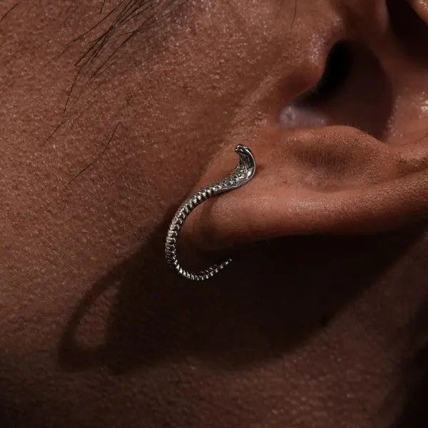 Jewelry Silver Snake Hoop Earrings, Textured Metal Hoop Earrings Size ONE SIZE - 7 Thumbnail