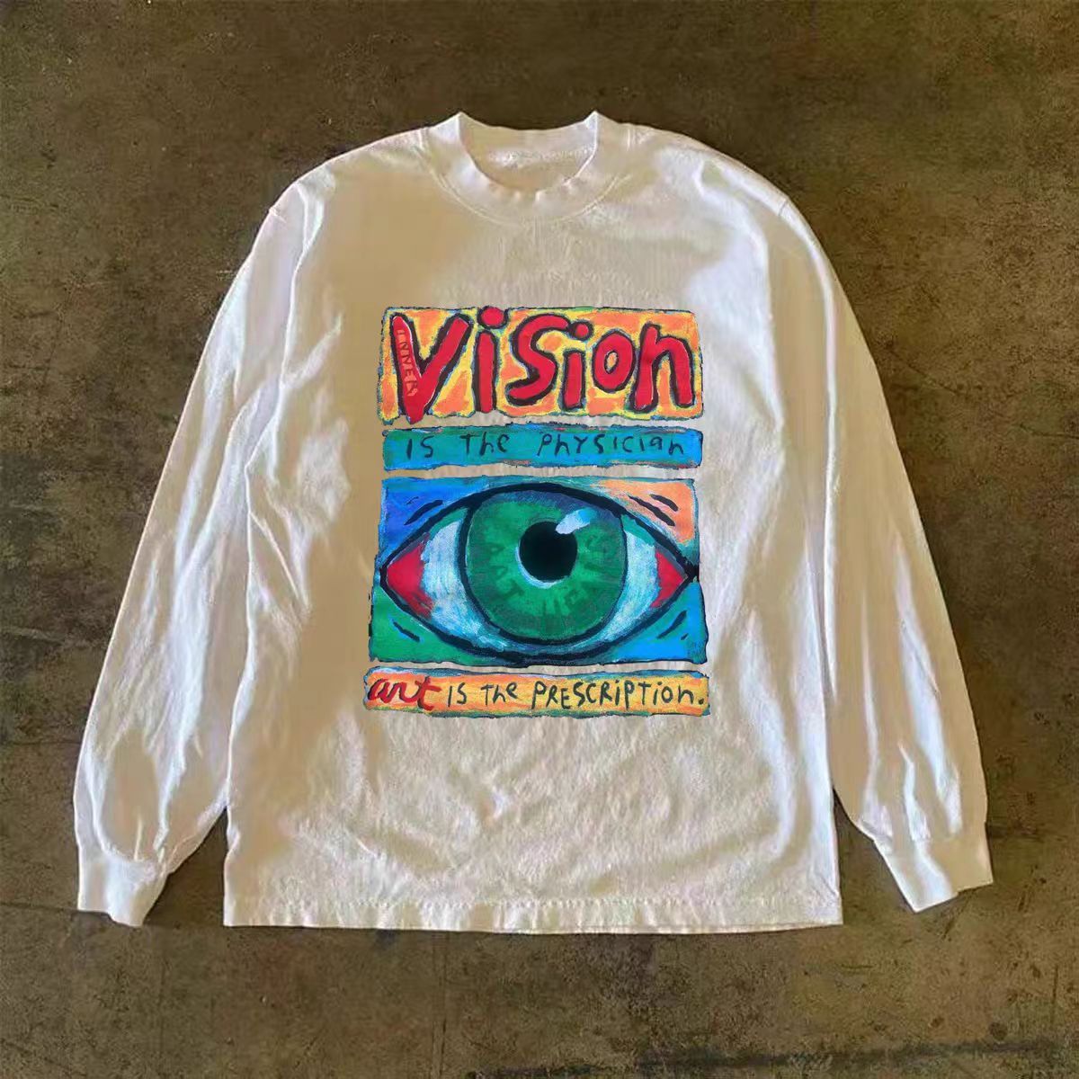 Vintage White washed retro eye print long-sleeved T-shirt Size US M / EU 48-50 / 2 - 1 Thumbnail