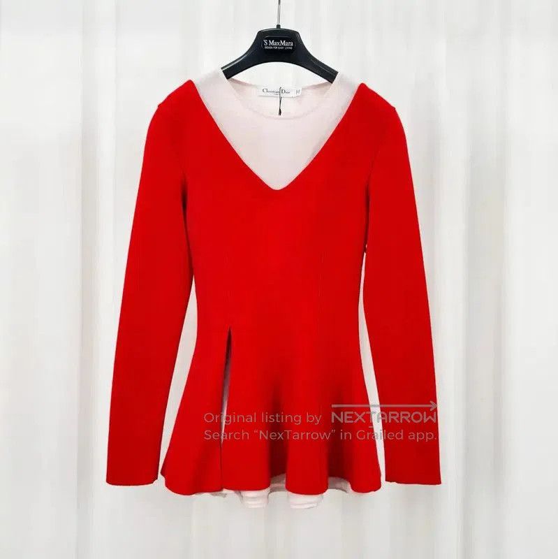 Dior Dior Red Wool Long Sleeve Top . Size XS / US 0-2 / IT 36-38 - 1 Thumbnail