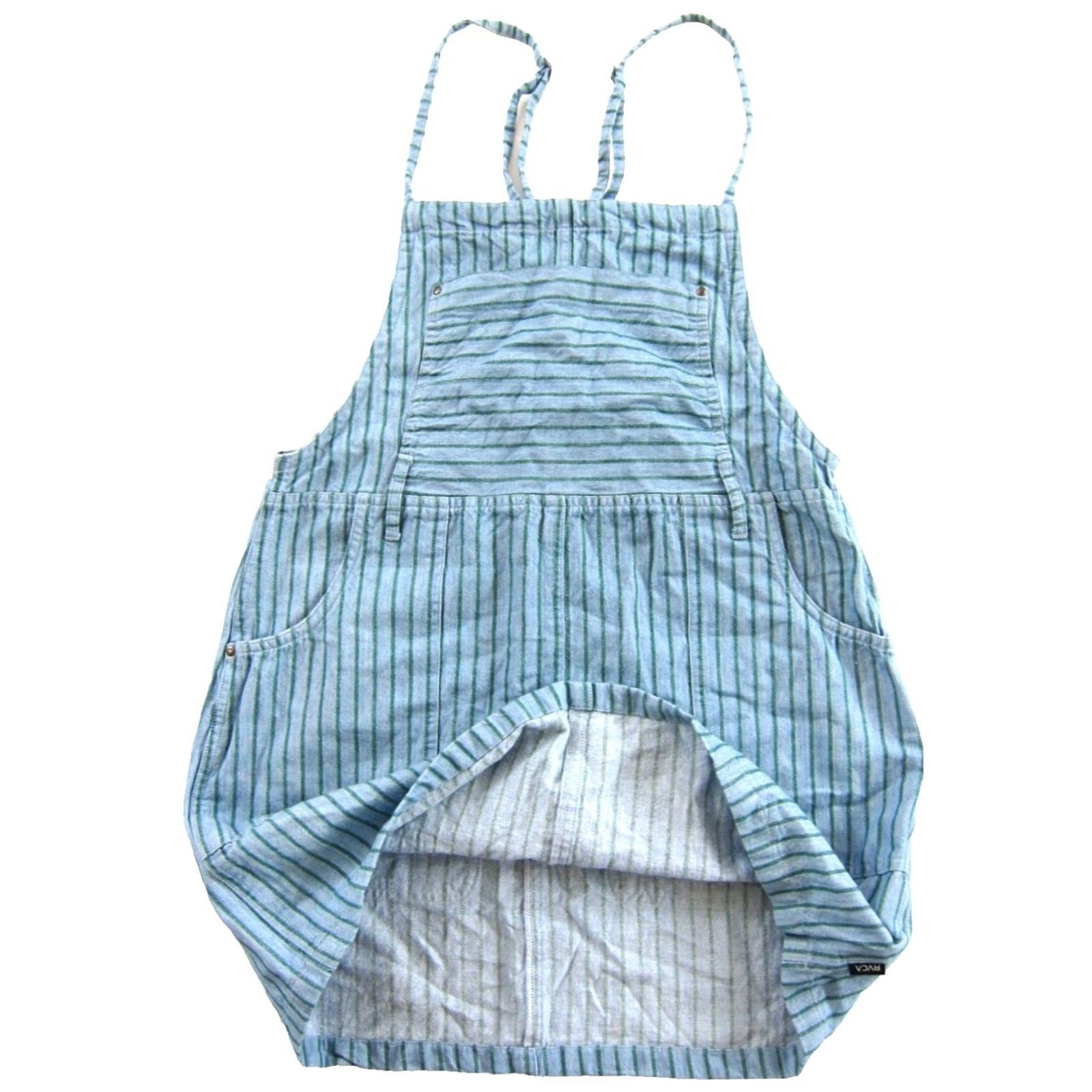 RVCA RVCA Blue Green Stripe 100% Cotton Pocket Apron Tank Dress Woman Small Size S / US 4 / IT 40 - 3 Thumbnail