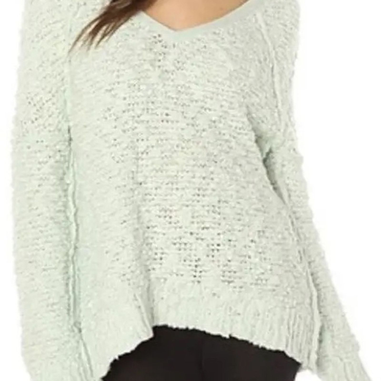 Free People Free People Songbird Boucle Knit V-Neck Sweater Mint Size XS Size XS / US 0-2 / IT 36-38 - 2 Thumbnail