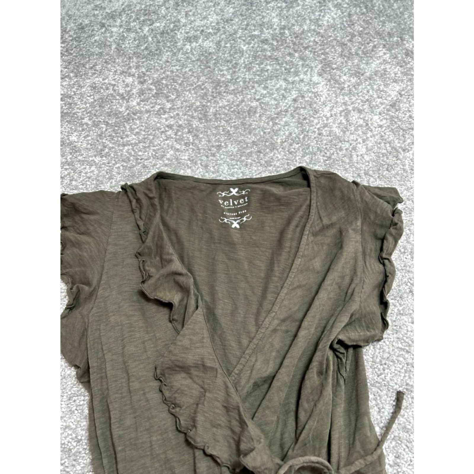 Velvet Velvet by Graham & Spencer Womens XXS Olive Green Cotton Wrap Knit Shirt Size XXS / US 00 / IT 34 - 4 Thumbnail