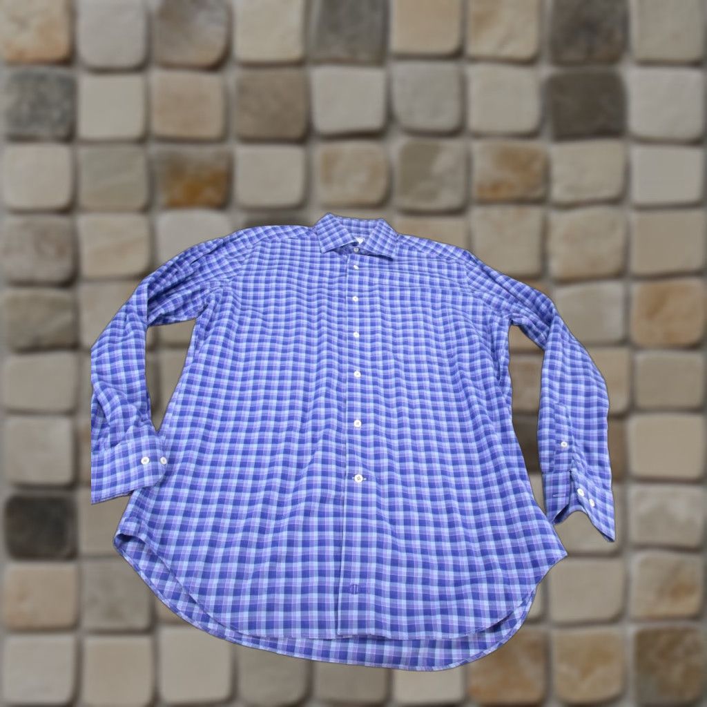 David Donahue David Donahue Shirt Mens Large Button Up Purple Cotton Check Slub Button-Up Casual Decade 90s Mens Size US L / EU 52-54 / 3 - 1 Thumbnail