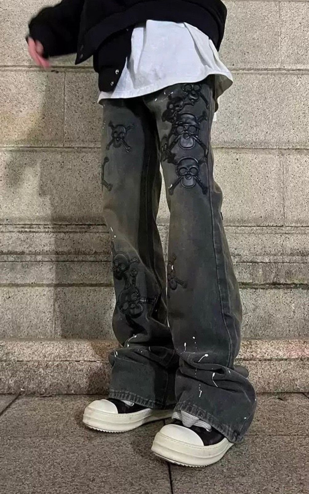 Japanese Brand × Vintage Avant garde retro skull paint splattered jeans pants Size US 32 / EU 48 - 3 Thumbnail