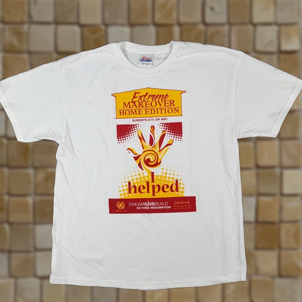 Hanes VINTAGE Hanes Extreme Makeover Home TV Promo T-Shirt Men’s Large White Y2K Retro 90s Size US L / EU 52-54 / 3 - 1 Thumbnail