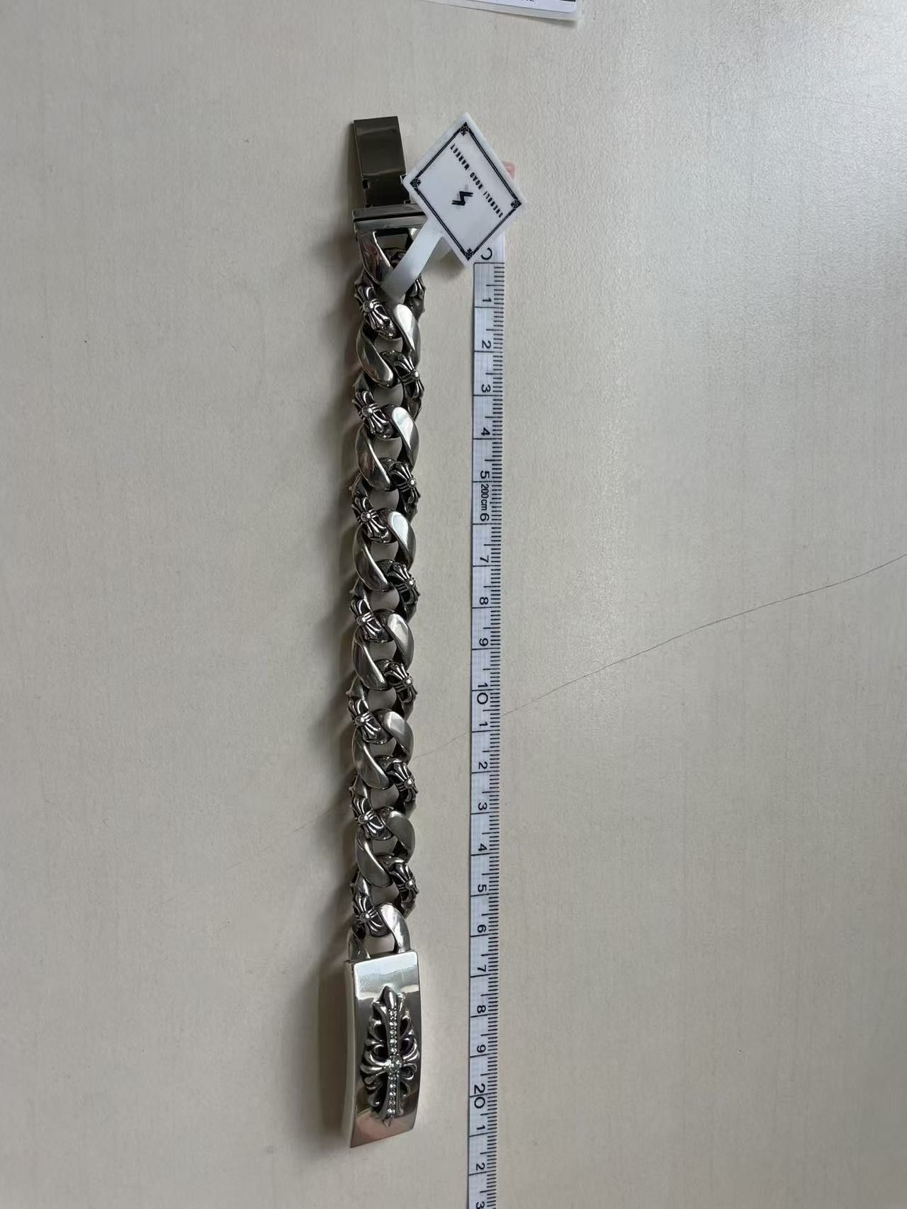 Chrome Hearts Chrome Hearts Silver Diamond ID Cross Cuba Bracelet Size ONE SIZE - 18 Thumbnail