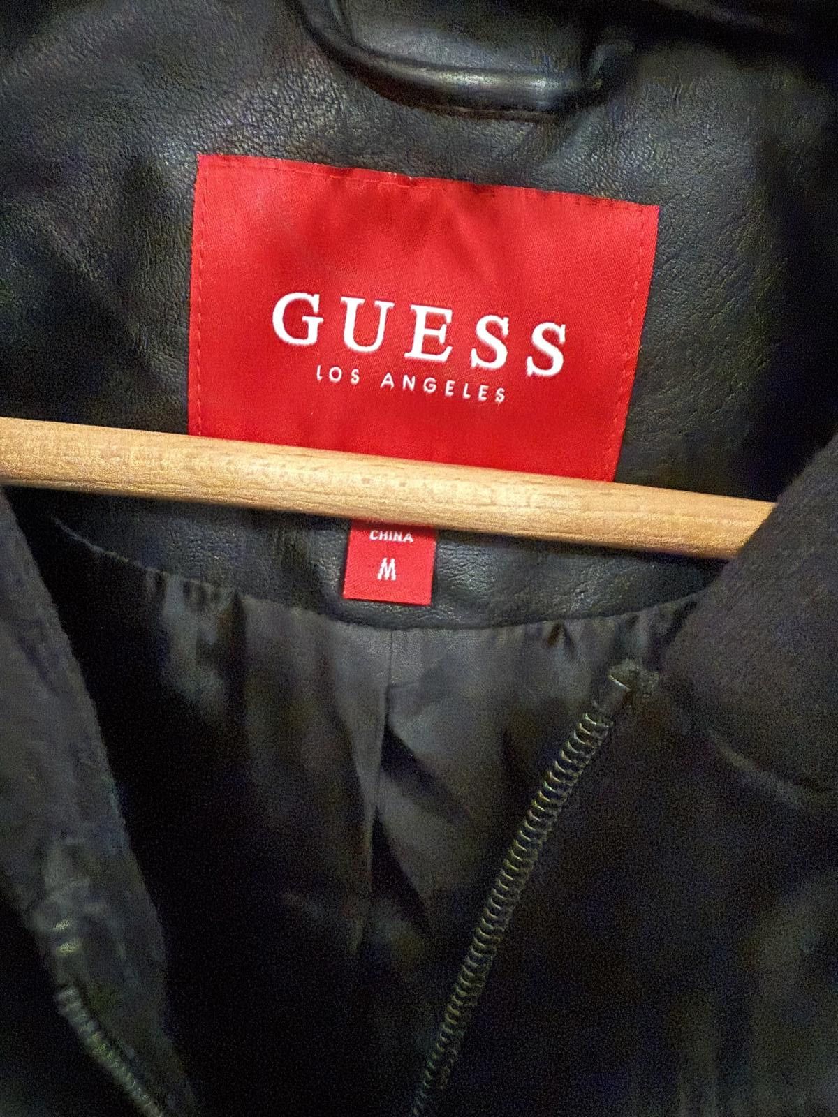 Guess Guess Men's Black and White Leather Jacket with Hood Size US M / EU 48-50 / 2 - 3 Thumbnail