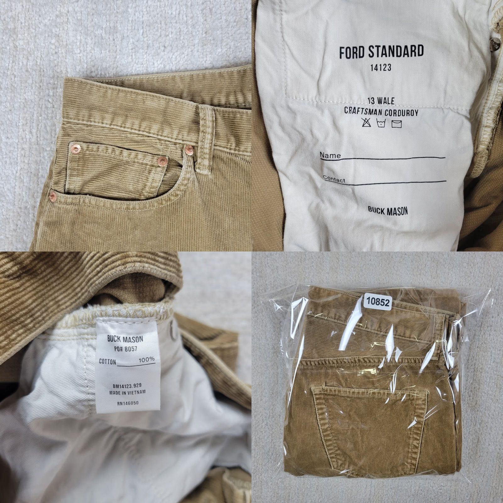 Buck Mason Buck Mason Pants Mens 31x34 Brown Corduroy Craftsman Ford Stretch Straight Flat Front Casual Size US 31 - 8 Thumbnail