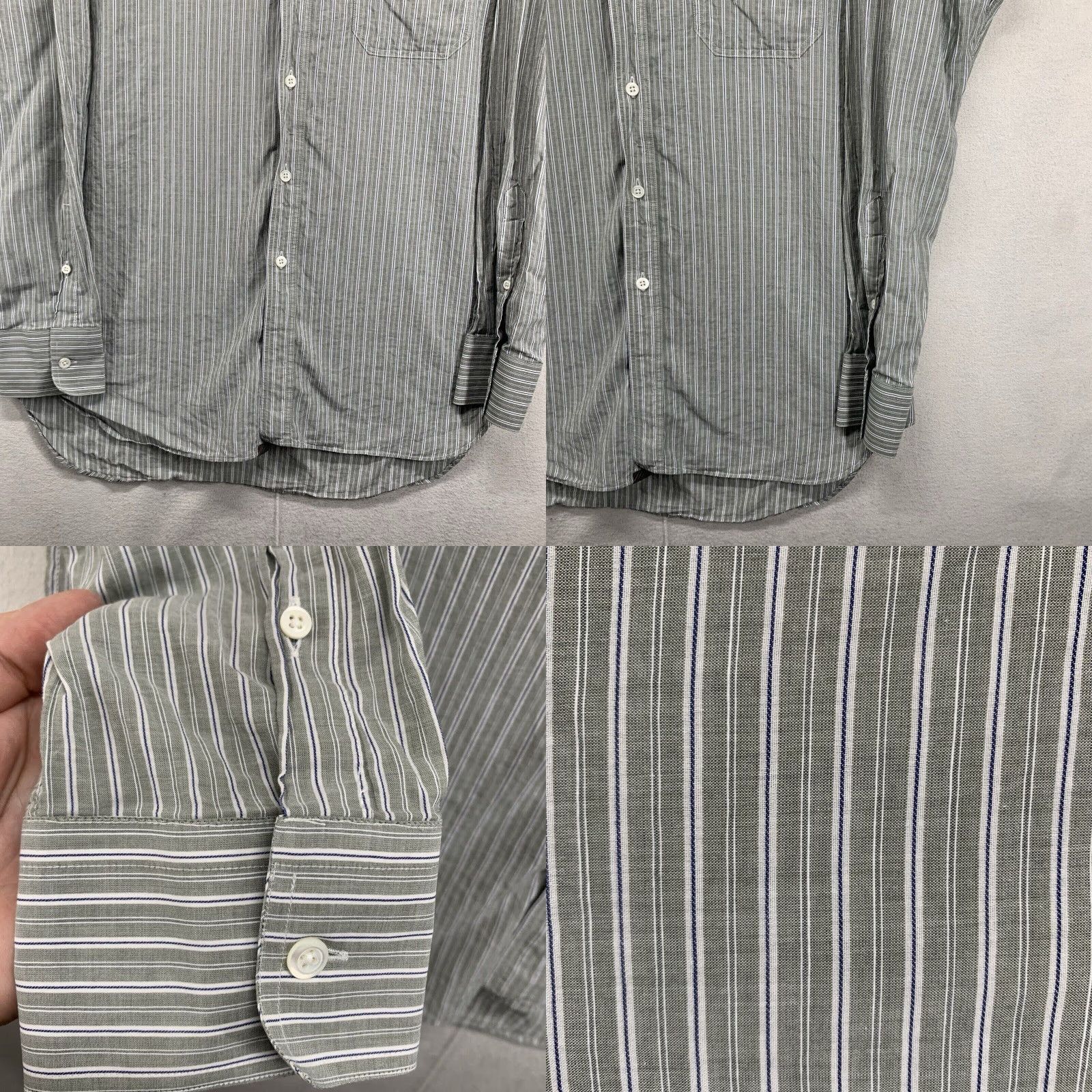 Billy Reid BILLY REID Sage Green Striped Button-Up Shirt XL Mens Lightweight Cotton Casual Classic Size US XL / EU 56 / 4 - 8 Thumbnail