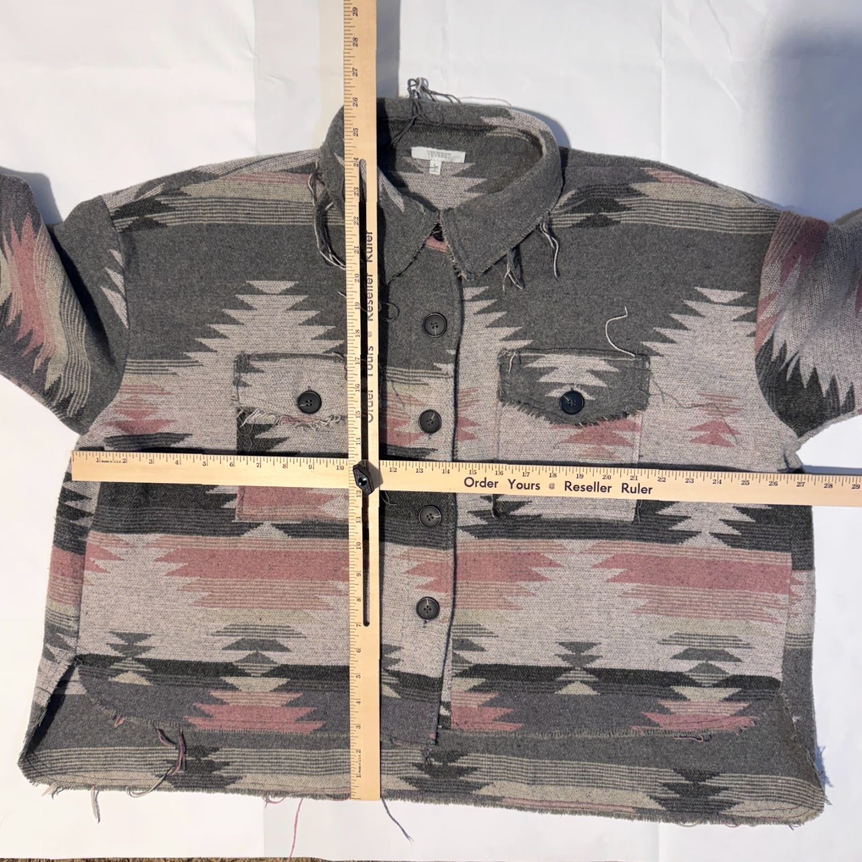 Vintage Veveret Pink & Gray Southwestern Aztec Flannel Shacket L Women's Jacket, Casual, Pockets, Button Closure Size L / US 10 / IT 46 - 5 Thumbnail