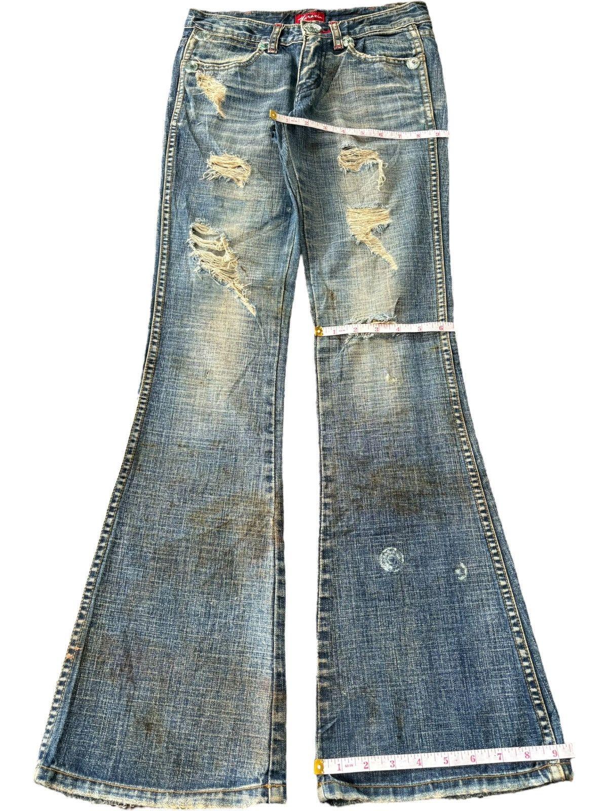 Hysteric Glamour Vintage Maraxia Grunge Heavy Distress Low Rise Flare Jeans Size 27" / US 4 / IT 40 - 8 Thumbnail