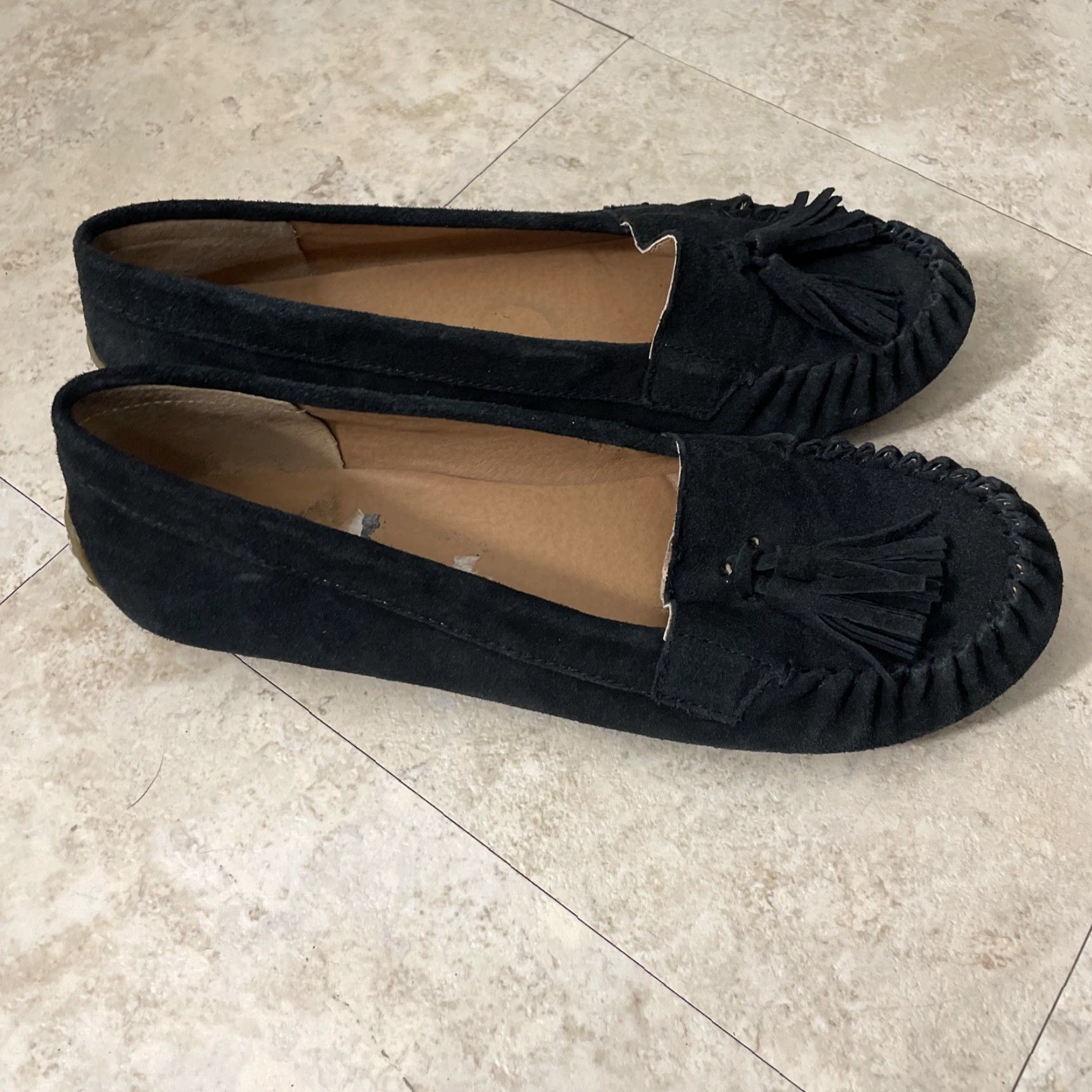 Lucky Brand Lucky Brand Black Suede Leather Slip On Cushioned Moccasins Tassel 10 Women Slippers Loafers Moccasin Leather Suede Cushioned Tassel Black 10 Women Size US 10 / IT 40 - 5 Thumbnail