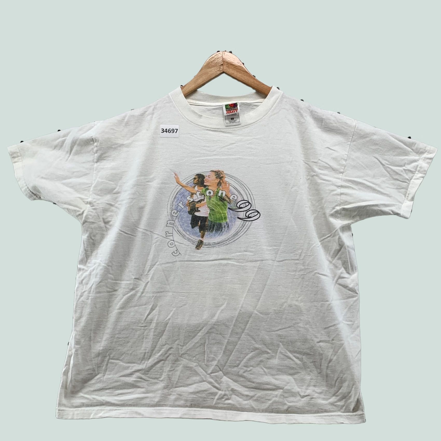 Fruit Of The Loom VINTAGE Cornerstone Shirt XL White Music Band 90s Short Sleeve 22.5x25.5 Mens Size US XL / EU 56 / 4 - 1 Thumbnail
