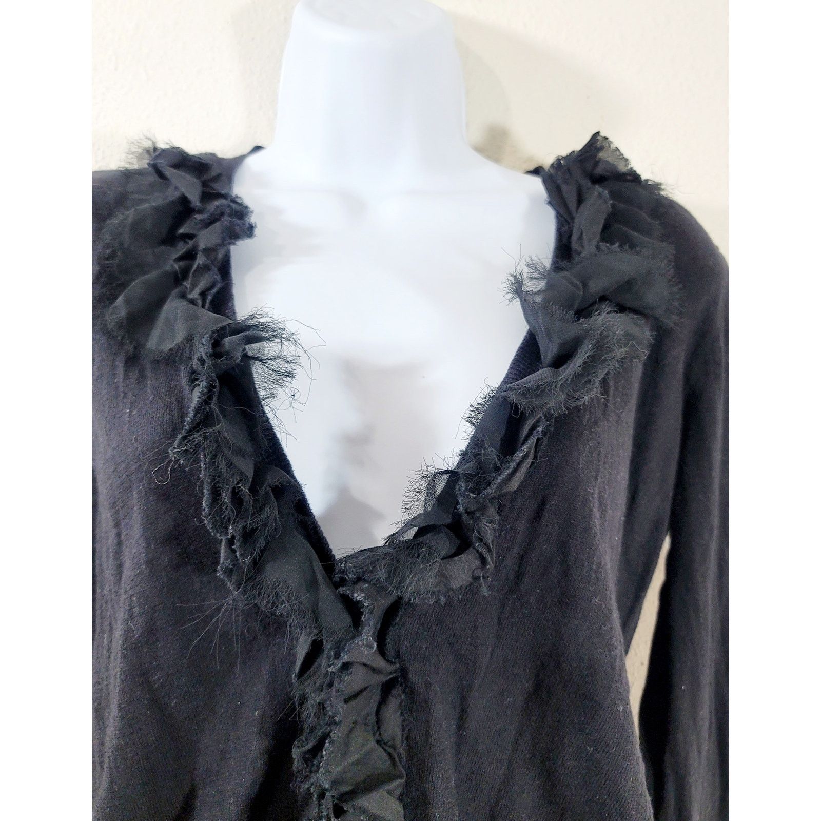 Other Bisou Bisou Black Cut Material Ruffled Cardigan Sweater XL Size XL / US 12-14 / IT 48-50 - 2 Thumbnail