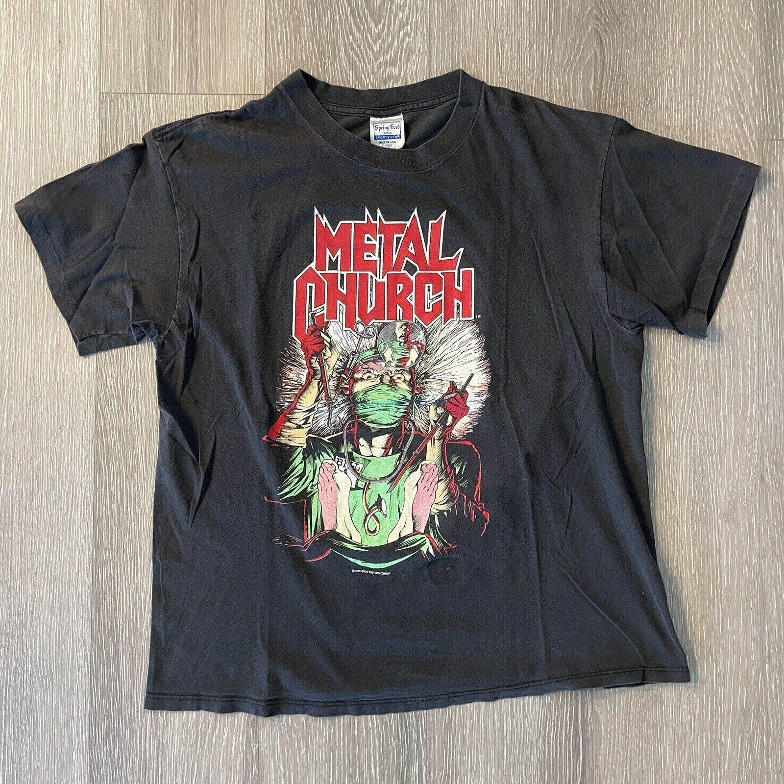 Vintage Vtg 80s Metal Church T-Shirt Fake Healer Blessings Tour Size US L / EU 52-54 / 3 - 3 Thumbnail
