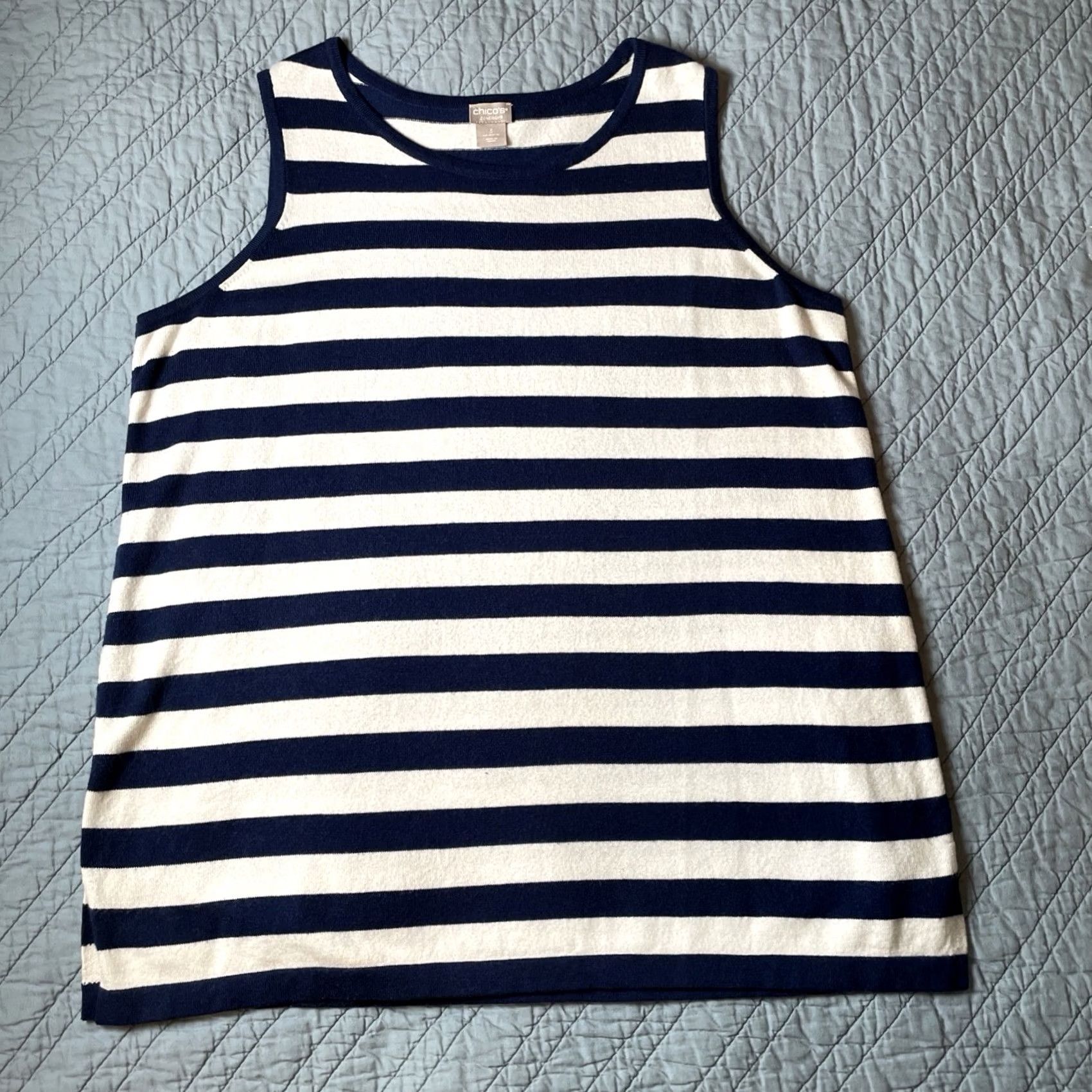 Vintage Chico’s Zenergy Striped Knit Tunic Sweater XL Blue Women Regular Long Sleeve Round Neck) Size XL / US 12-14 / IT 48-50 - 7 Thumbnail