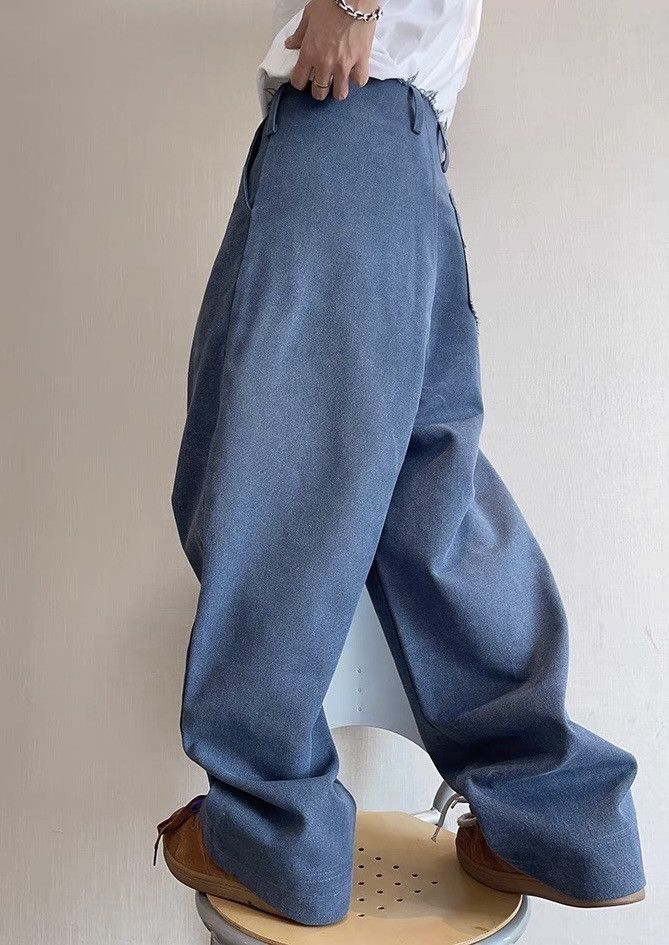 Japanese Brand × Vintage Cleanfit retro washed blue frayed pleated baggy pants Size US 35 - 4 Thumbnail