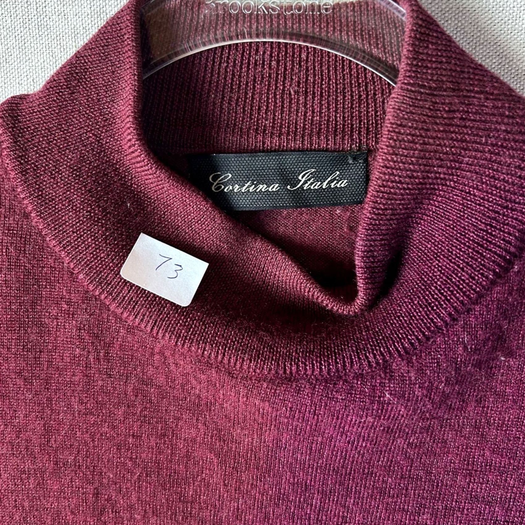 Vintage Cortina Italia Sweater Mens XL Burgundy 100% Merino Wool Mock Neck Pullover Knit Solid Ribbed Cuffs Hem Made in Italy VINTAGE: No Size US XL / EU 56 / 4 - 2 Thumbnail