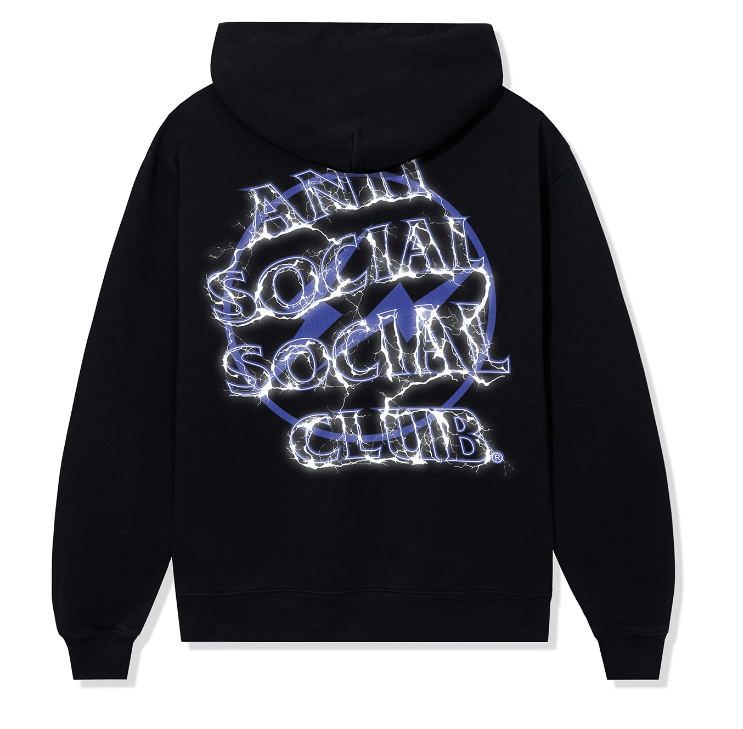 image of Anti Social Social Club x Fragment Design Assc X Fragment Bolt 2023 Hoodie Black Blue Ds (Size Smal