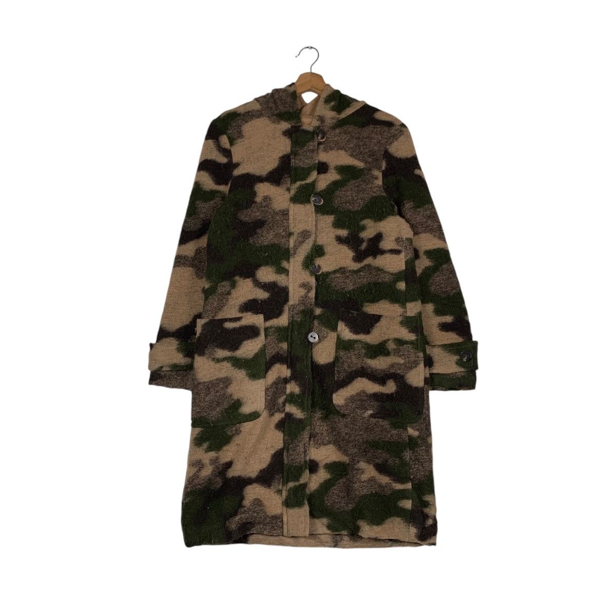Japanese Brand FIROSA Wool Camo Long Coat Hooded Jacket #1354-C61 Size M / US 6-8 / IT 42-44 - 1 Thumbnail