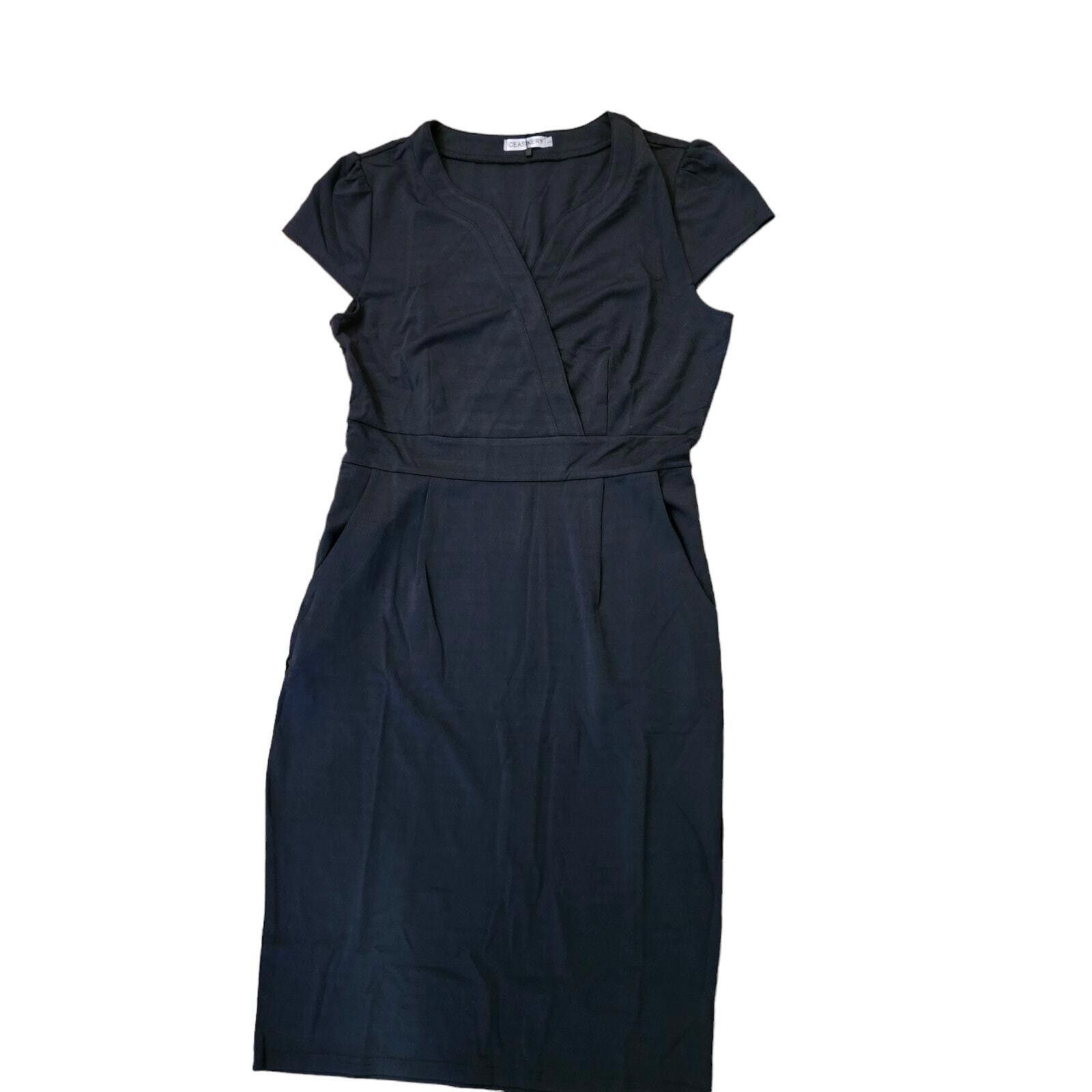 Designer Ceasikery Cap Sleeve Wrap Sheath Dress Black L Size L / US 10 / IT 46 - 5 Thumbnail
