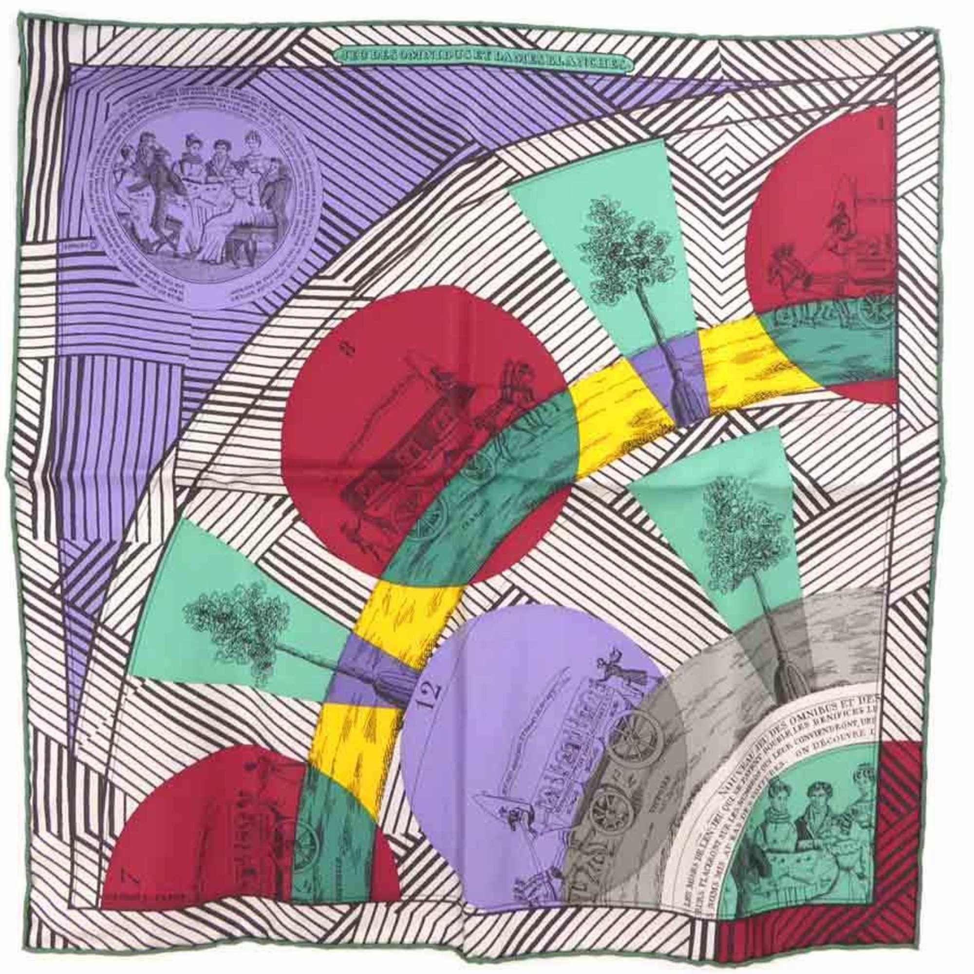 image of Hermes Scarf Muffler Carre 45 Jeu Des Omnibus Remix Game Silk Multicolor Women's in Black