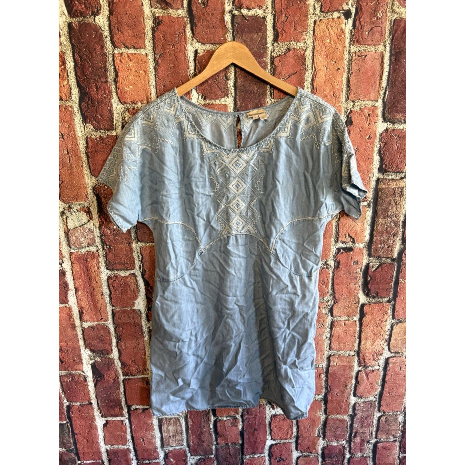 Denime Holding Horses Denim Shirt Women Blue Short Sleeve Medium Size M / US 6-8 / IT 42-44 - 2 Thumbnail